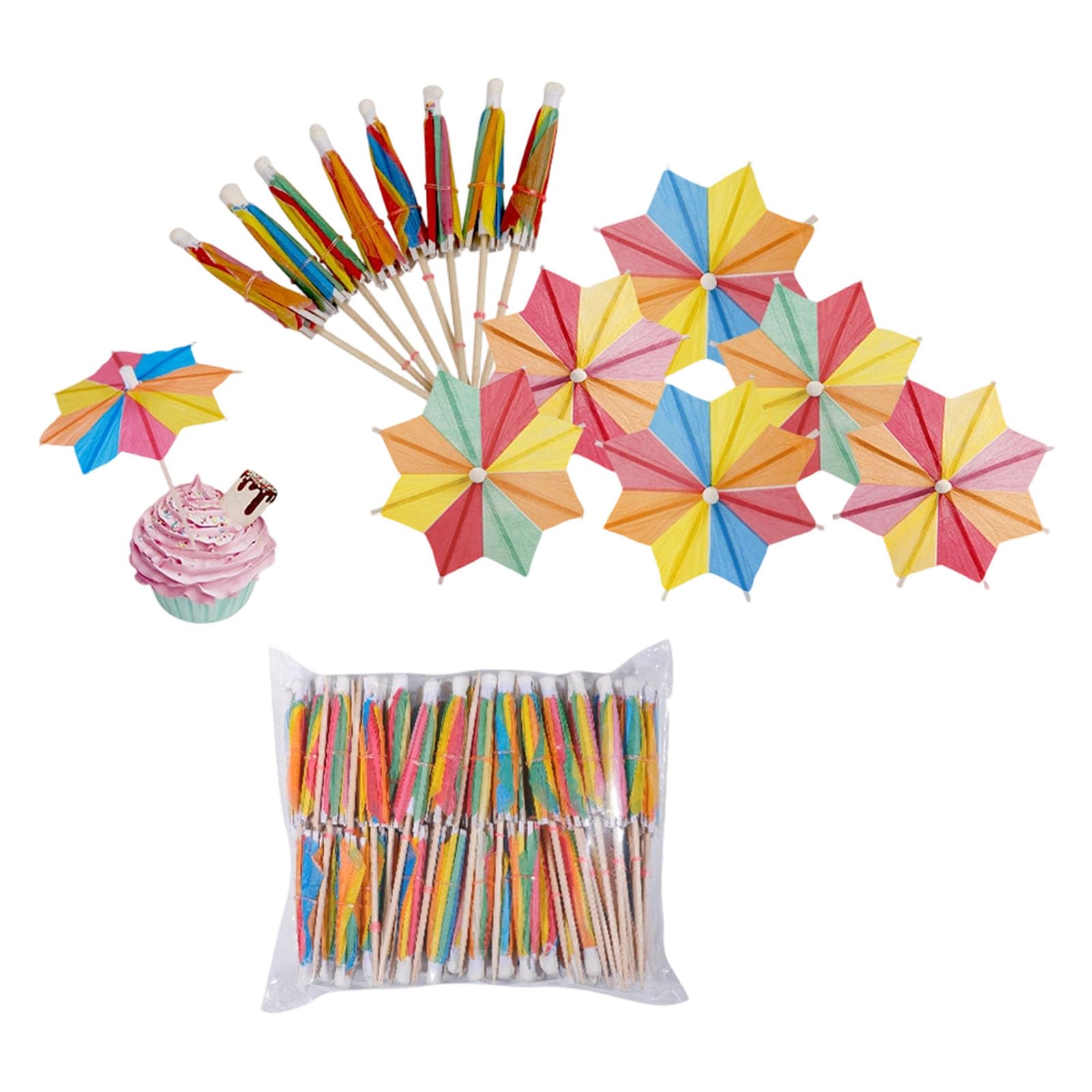 HDOYTXXM 100Pcs Assorted Color Miniature Umbrella Picks Toothpicks Ideal for Cocktails Garnishing and Table Decoration Paper Guard Skewers