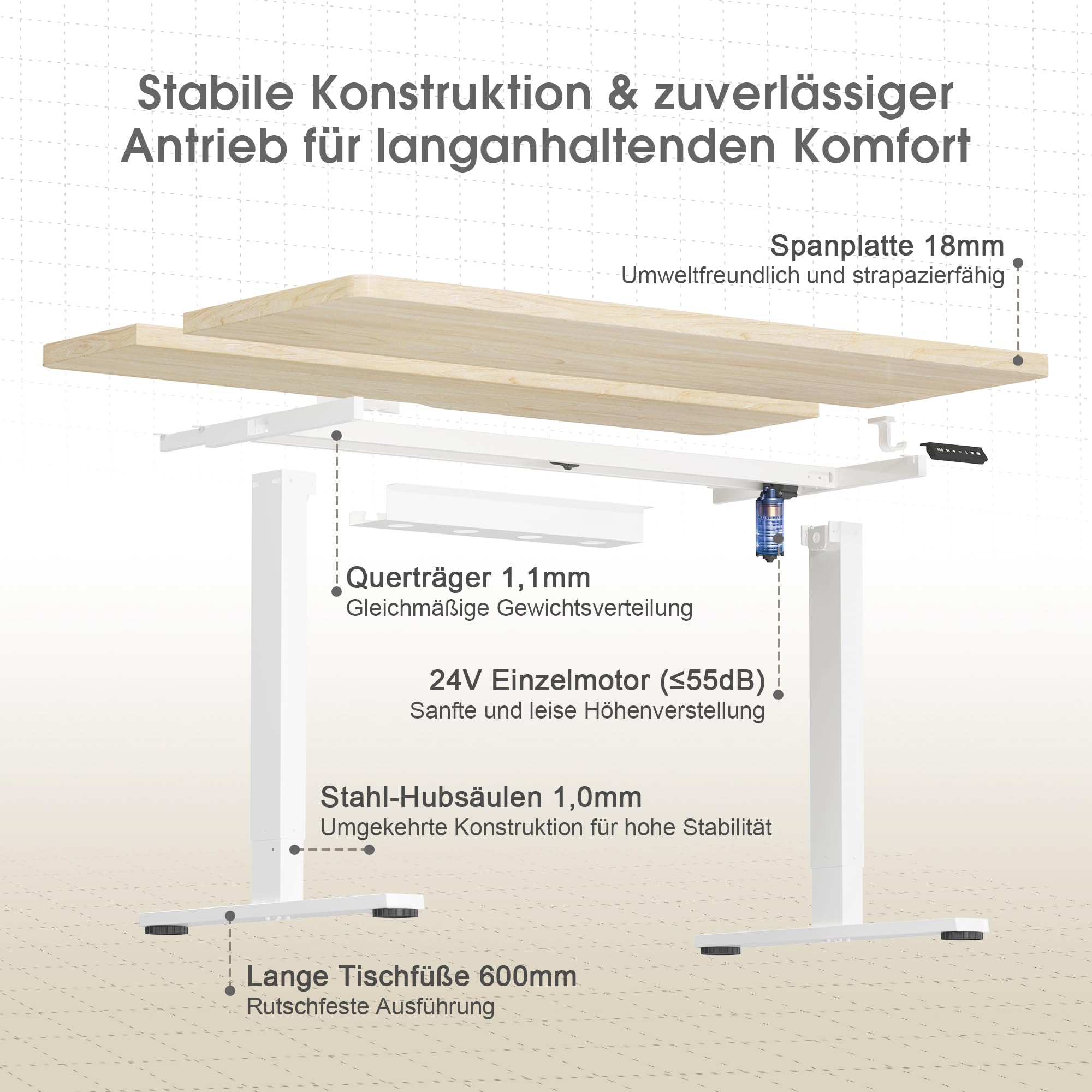 JUMMICO Höhenverstellbarer Schreibtisch 160x80cm mit Kabelwanne | Ergonomischer Bürotisch mit 18 mm Tischplatte mit Automatischer Sitzerinnerung Standing Desk für Homeoffice & Gaming