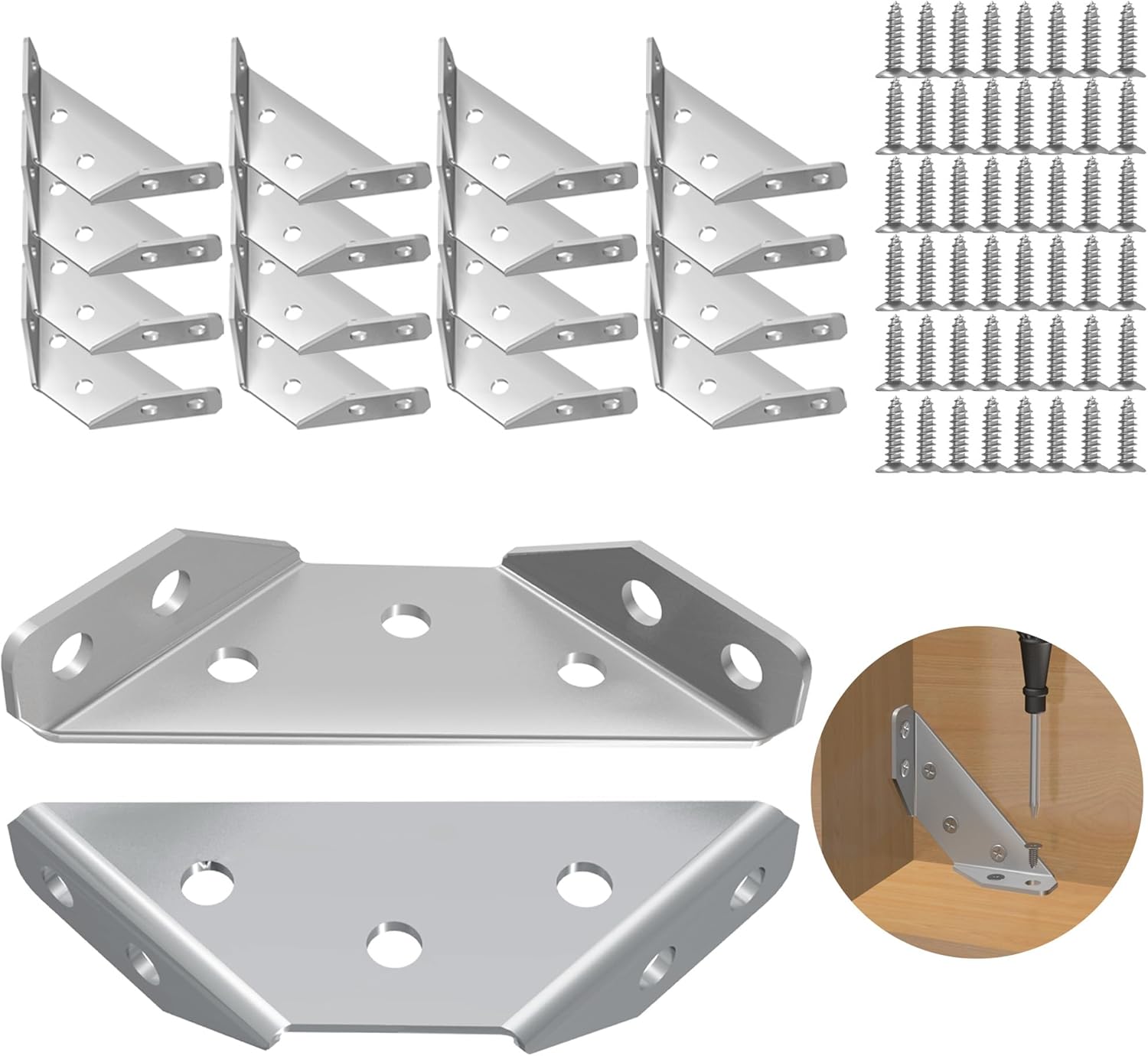 12 Pcs Braces Joist Hangers, Stainless Steel Corner Brackets for Wood, Cabinet Bracket Angle Brackets for Wood Furniture Corner Connectors L Bracket