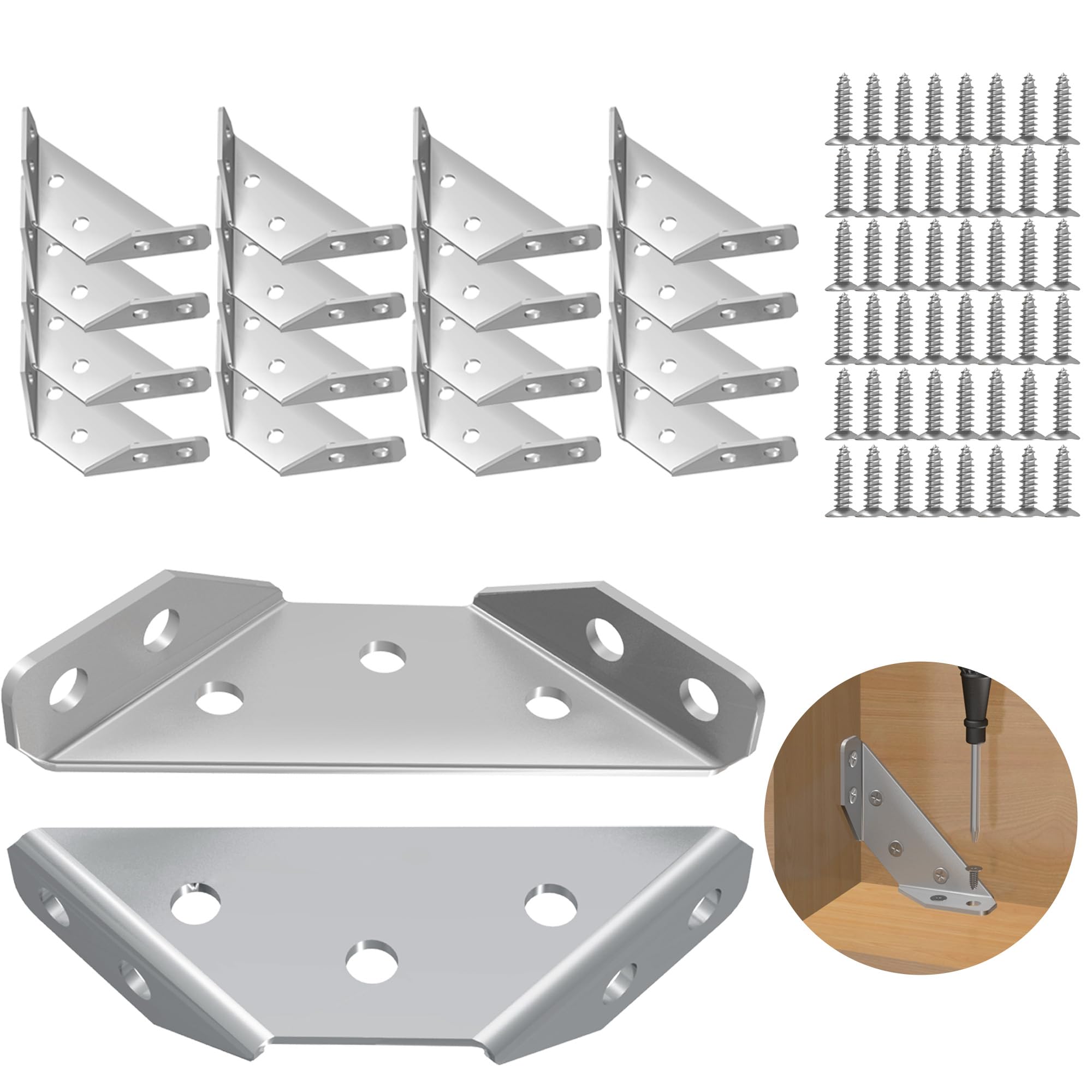 inBovoga 12 Pcs Braces Joist Hangers, Stainless Steel Corner Brackets for Wood, Cabinet Bracket Angle Brackets for Wood Furniture Corner Connectors L