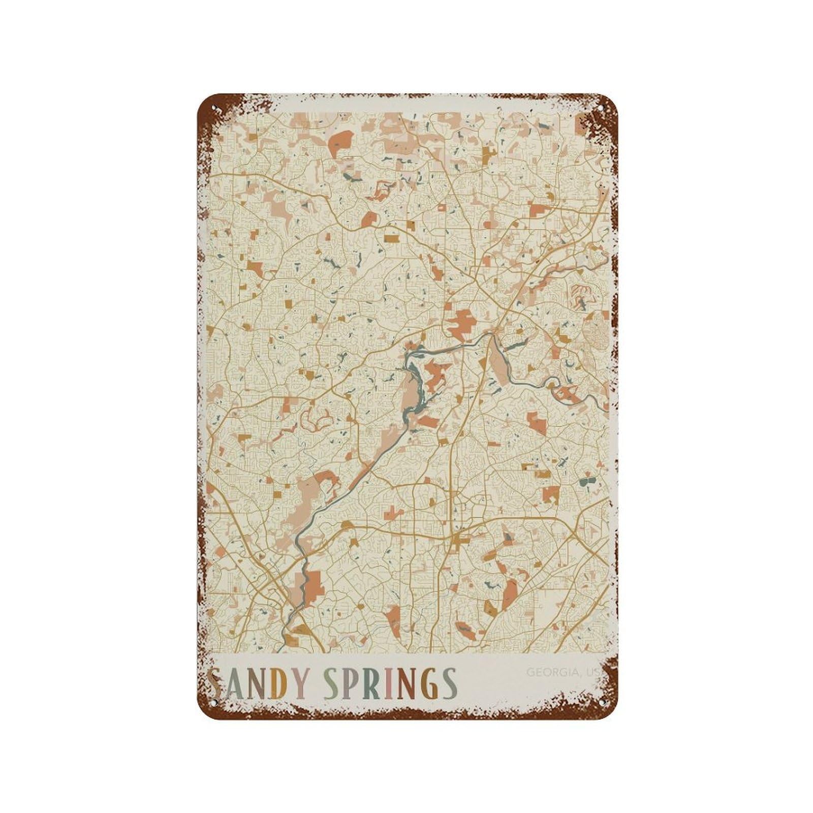 xiaoxiaoshen Sandy Springs Map Georgia Travel Gift Boho to Mom Wall Decor Art Metal Tin Poster Modern Home Decor Art Home Bar Shop Decorations Vintage Sign 30x20cm