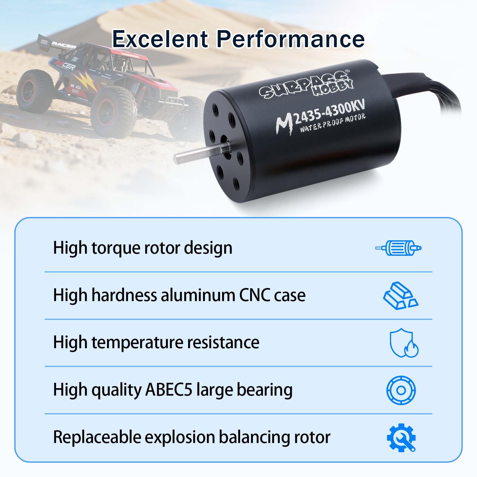 SurpassHobby RC Brushless Motor ESC Combo Impermeabile 2435 4300KV Motore Brushless e 35A ESC Combo Set per 1/16 Telecomando Auto Camion Fuoristrada Veicolo