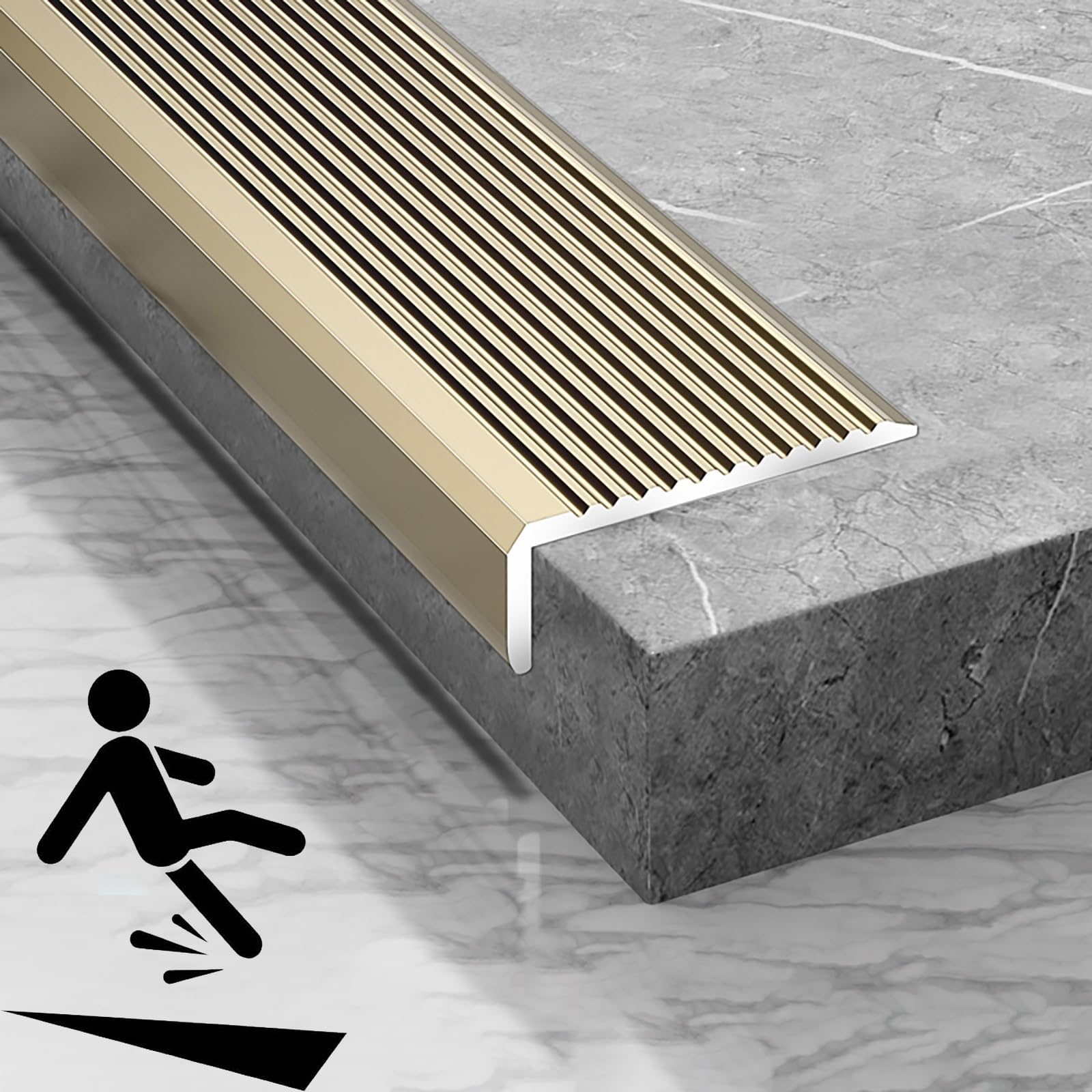 Aluminium-Anti-Rutsch Treppenkante Treppenkantenprofil 35,4" Treppenkantenschutz Selbstklebender Bodenstreifen Hilft älteren Menschen und Kindern, sicher die Treppe zu gehen Winkelprofil(Sekt)