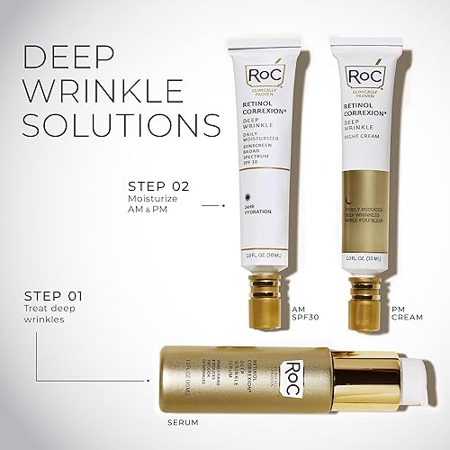 Miniatura 7 de RoC Retinol Correxion Deep Wrinkle Retinol Face Serum con ácido ascórbico, tratamiento diario antienvejecimiento para líneas finas, manchas oscuras,