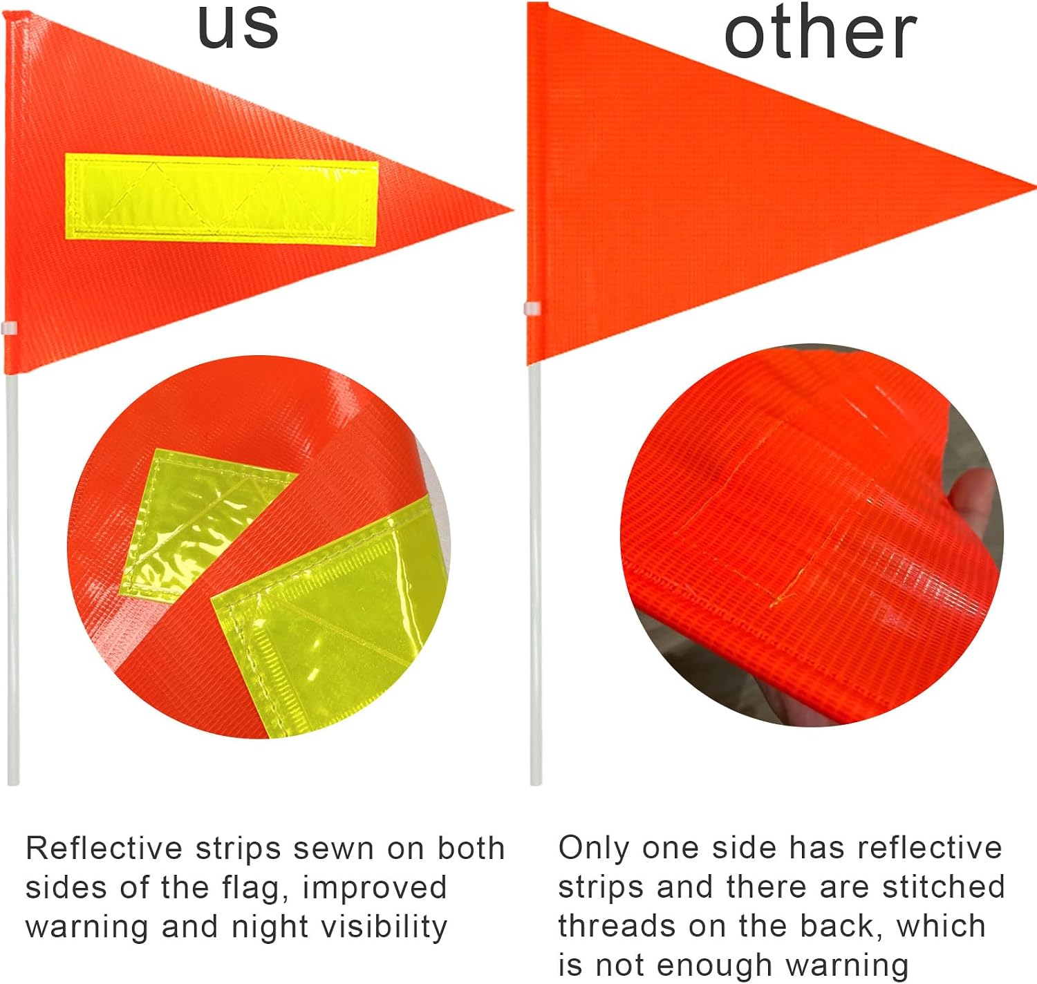 Uelfbaby 2Pcs Bike Safety Flag With Reflective Stripe - 6 Ft Heavy Duty Fiberglass Pole, Polyester Full Color Tear-Resistant Waterproof Orange Double-Sided Reflective Flag