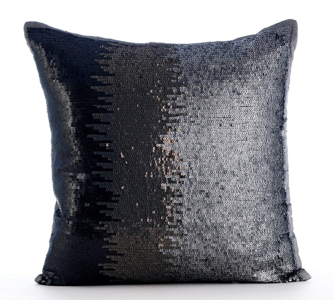 The HomeCentric Silver Grey Pack of 2, 65x65 cm (26"x26") Euro Shams, Sequins Ombre Glitter Club & Lounge Theme Euro Cushion Shams, Silk Euro Cushion Shams, Striped Art Deco Euro Shams- Knight Of Soul