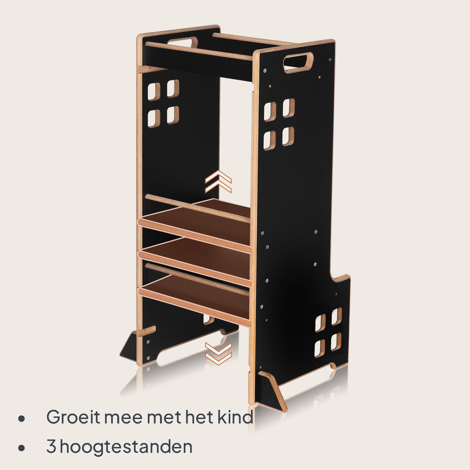 LIONELO CASS Torre Montessori per bambini 3in1, Da 1 Anno Fino a 30kg, Aiutante cucina, Libreria Scaffale e torre di apprendimento per bambini, Stabile e Sicurezza (Nero)