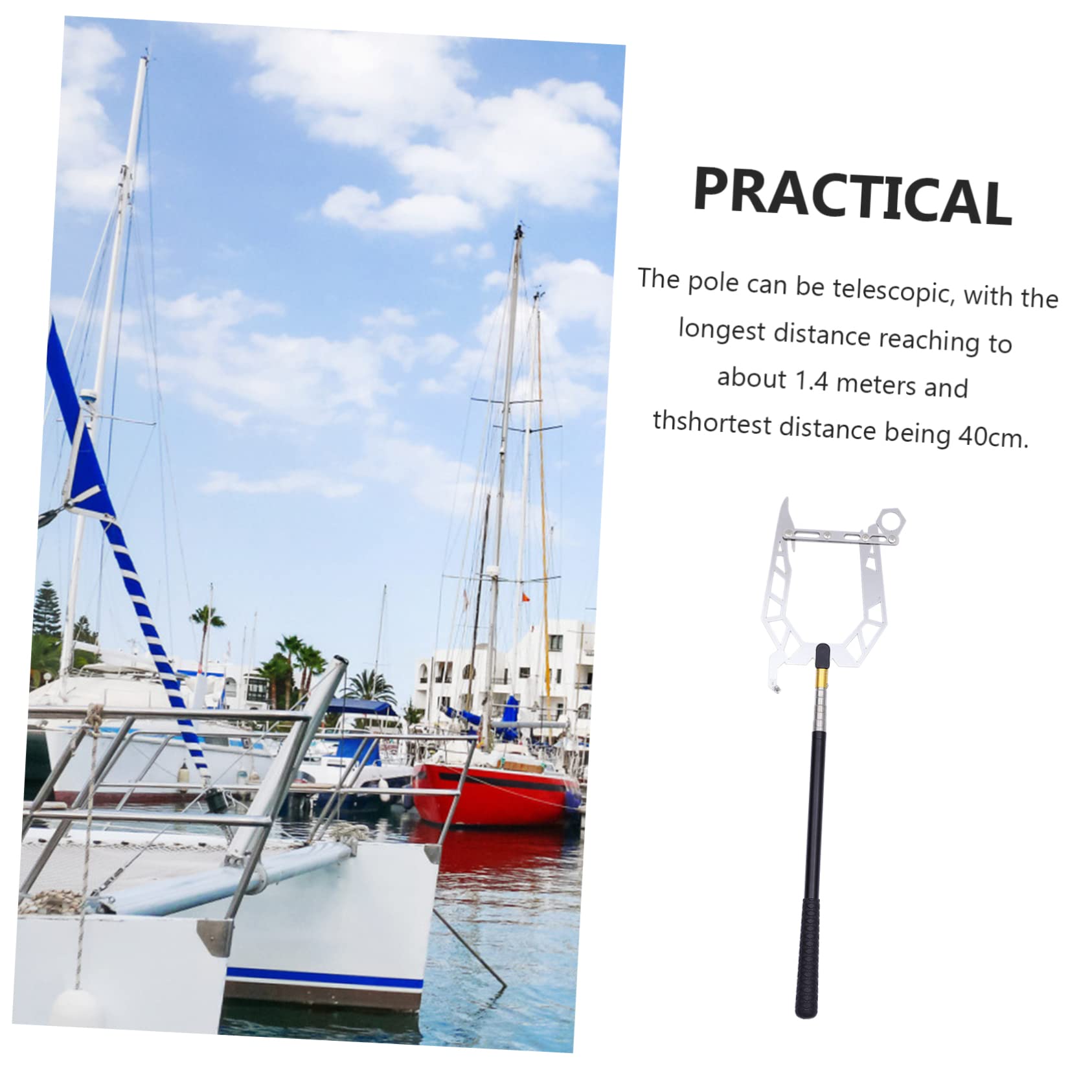 KOMBIUDA 1Set Multi Purpose Telescoping Boat Hook Threaded Hook for Mooring Tying Buoys and Swinging for Docking and Outdoor Use