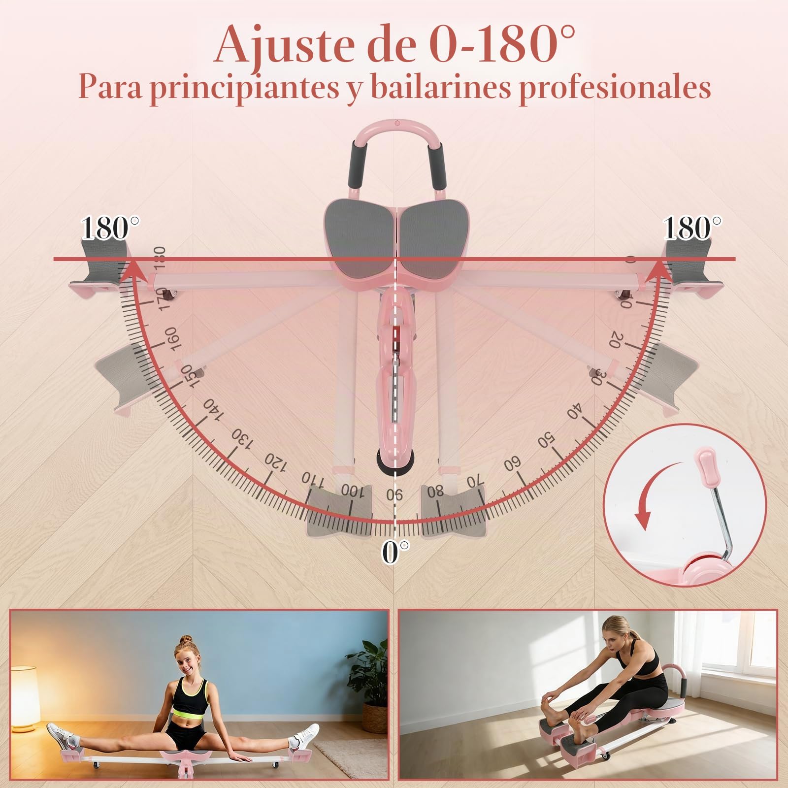 Máquina Estirar Piernas Plank 2 en 1, Barra Separadora de Piernas, Máquina de Estiramiento de Espagat, Ajustable 0 a 180°, Extensible 72 a 90 cm, para Ballet, Danza, Yoga, Artes Marciales, Gimnasia