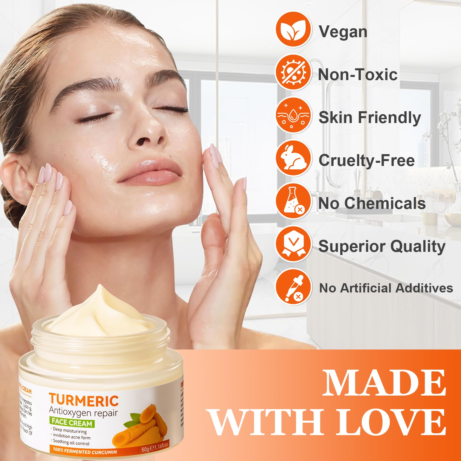 Turmeric Face Cream, Brightening Face Cream for Radiant & Glowing Skin, Vitamin C Moisturiser, Dark Spot Corrector Remover - Image 2
