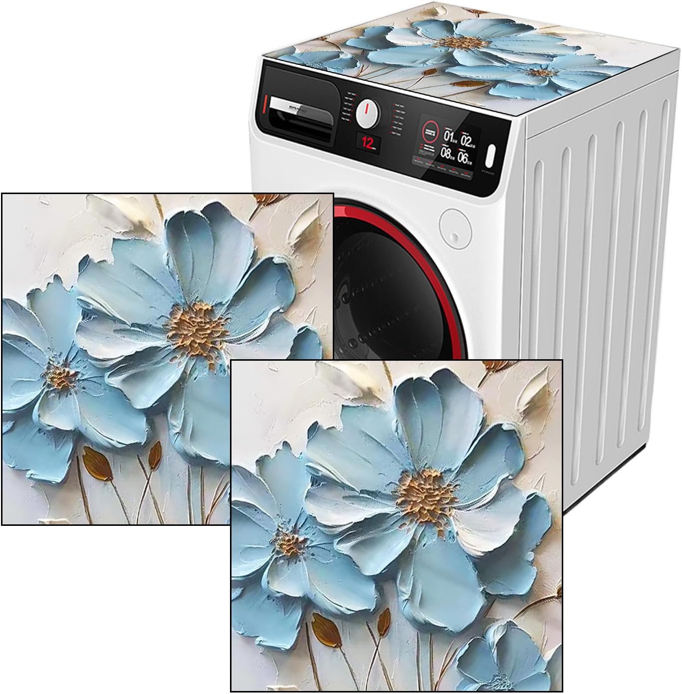 23.6" x 23.6" Washer and Dryer Covers for the Top,Flowers Dust Cover Pad for Washer and Dryer,Dust Cover Pad for Washer and Dryer Non-slip, Easy to clean (Light Blue Flower)