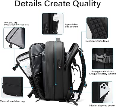Travel Backpack with Vacuum System,60L Expandable Vacuum Backpack Travel with TSA Lock,17.3 inch Laptop Backpacks Vacpack Backpacks with Vacuum(Black,Built-in Air Pump)
