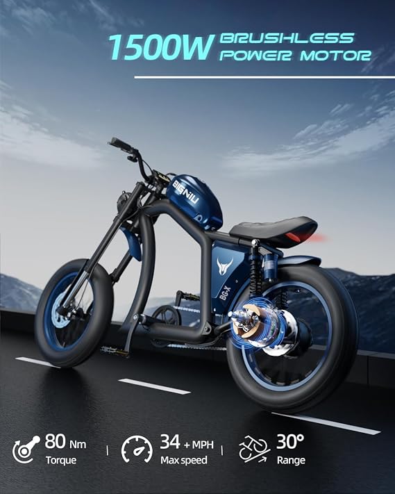 BIGNIU Electric Dirt Bike, Electric Bike for Adults with 1500W Brushless Motor EBike 48V/31.5Ah Up to 40 Miles E-Bike Off-Road Front/Rear Turn Signal Dual Suspension