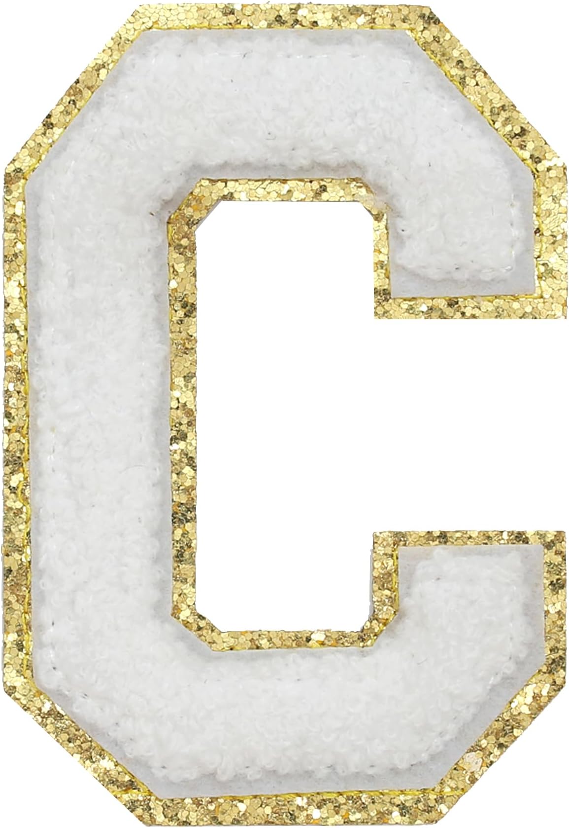 TACVEL 3PCS Chenille Letters Patch, Iron on Large Size Varsity Glitters Letter Patches for Team Costume Decoration, Height 4-1/2In, White Letter C