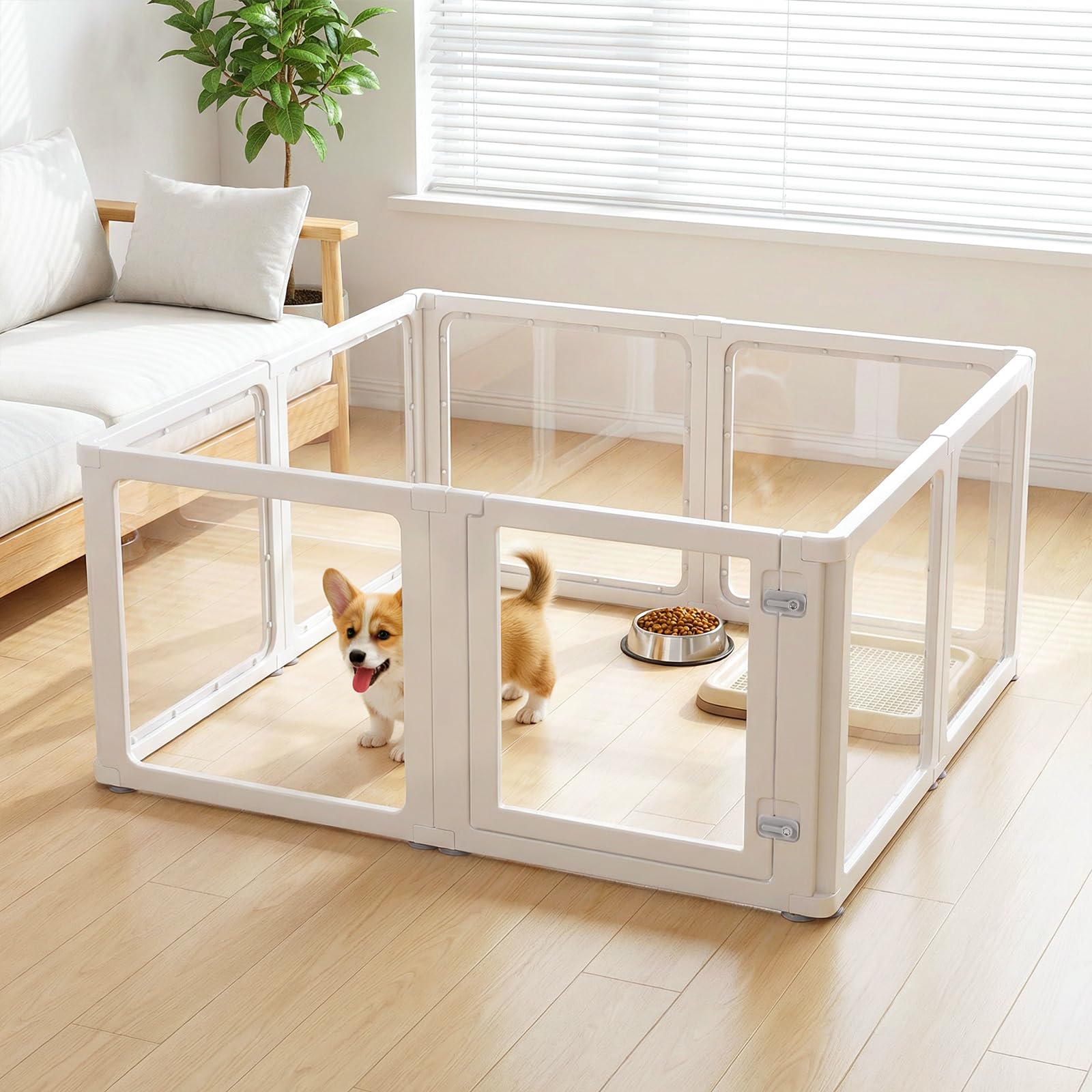 Corral acrílico para cachorros, corralito acrílico para perros con corrales transparentes de 60 cm, para perros pequeños a medianos, gatos, corralito plegable con 8 paneles gruesos para bricolaje, uso