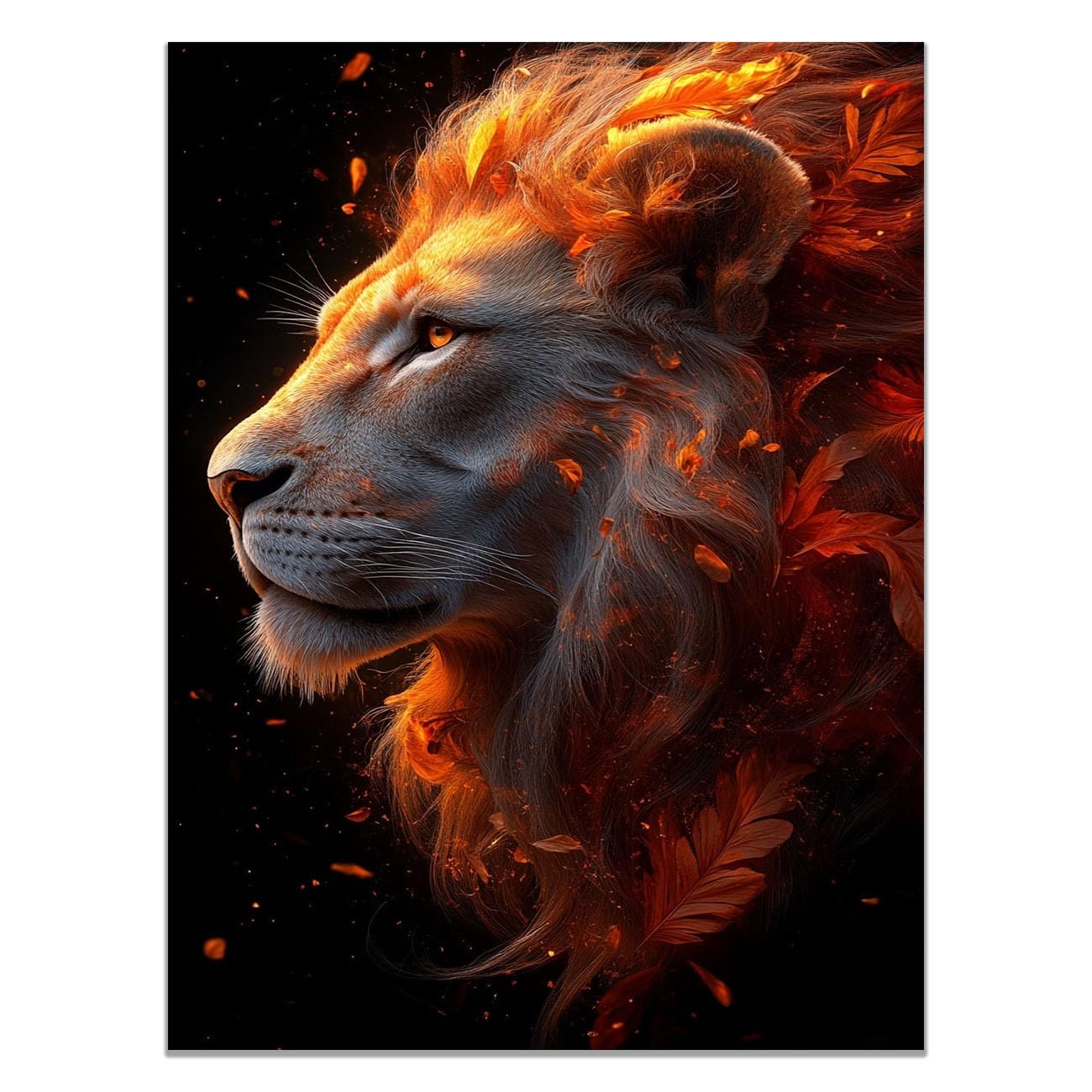 QUSAAOU Canvas Art Colorful Side profile art fiery autumn leaf mane Abstract Art Pieces Suitable For Home Decoration In Living Rooms Bedrooms Hallways Bathrooms Offices(Orange)-30x45cm Unframed