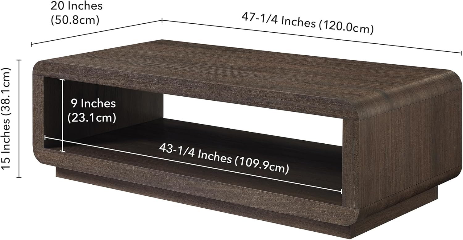 Henn&Hart 48" Modern Rectangular Coffee Table with Open Storage Shelf for Living Room, Family Room, Office, or Apartment, Heritage Oak