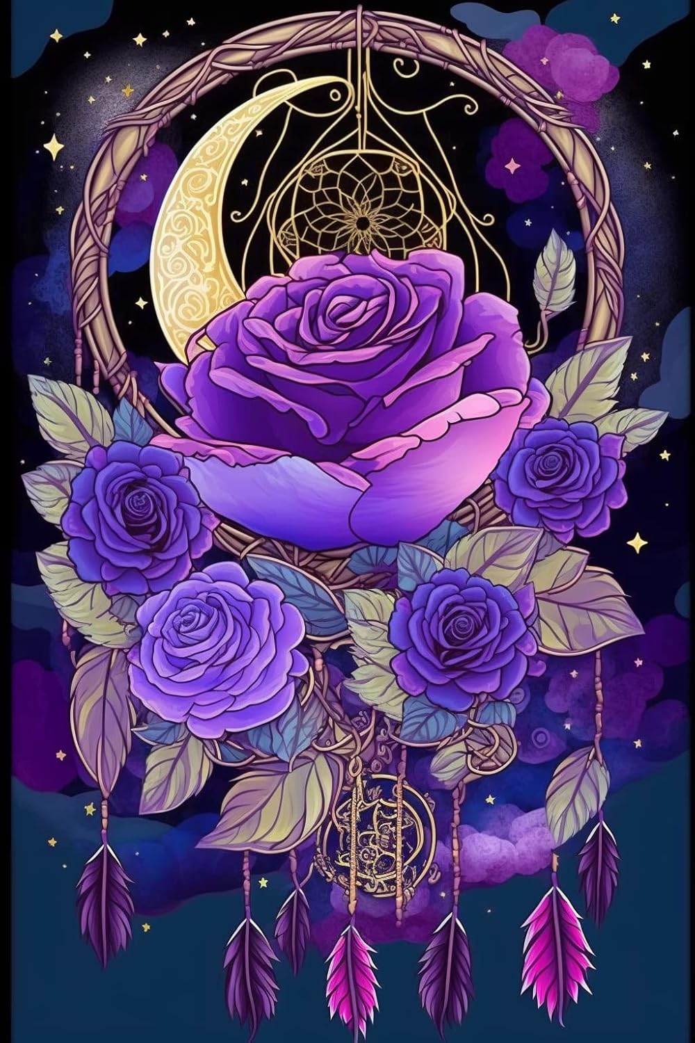 DIY 5D Purple Roses and Dream Catchers Diamond Painting Kits for Adults and Kids