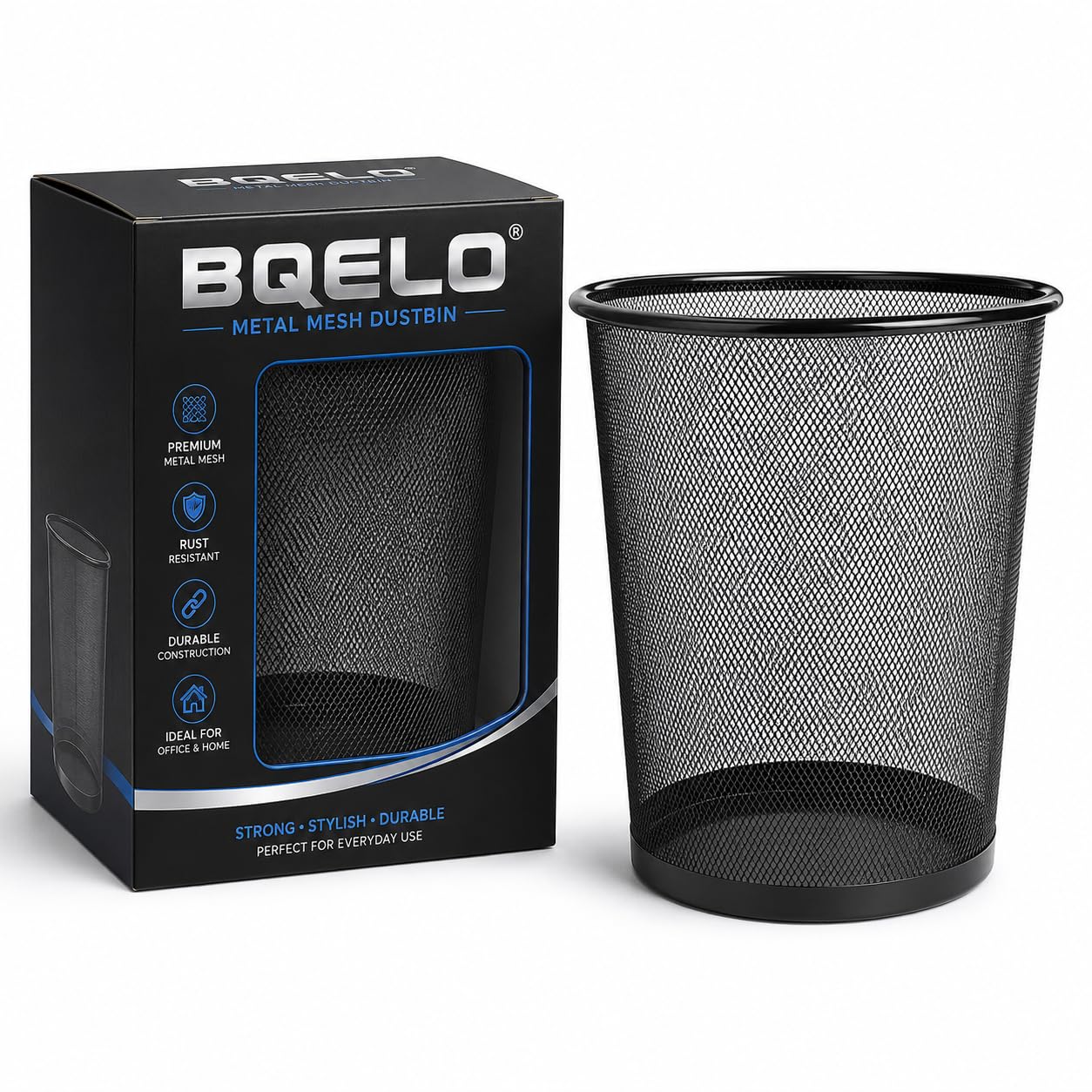 Metal Mesh Dustbin for Office & Home, Heavy Duty Powder Coated Waste Paper Basket, Open Top Steel Mesh Trash Bin, Rust Resistant, Lightweight, 235 x 265 x 190 mm, Black-picture-20