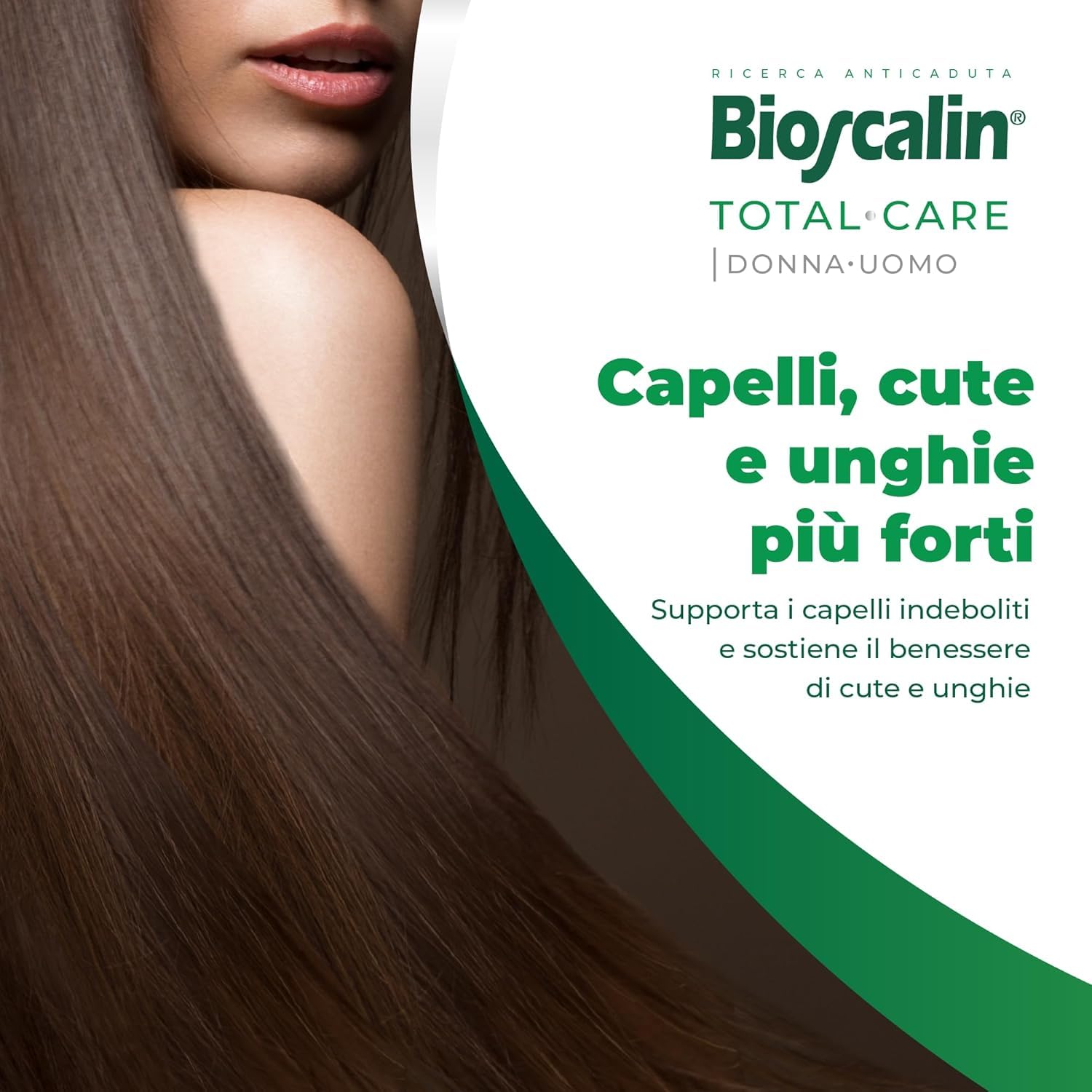 Bioscalin TOTAL•CARE Suplemento alimenticio con activos naturales para el cabello, la piel y las uñas más fuertes, para mujer y hombre, sin gluten, 90 comprimidos