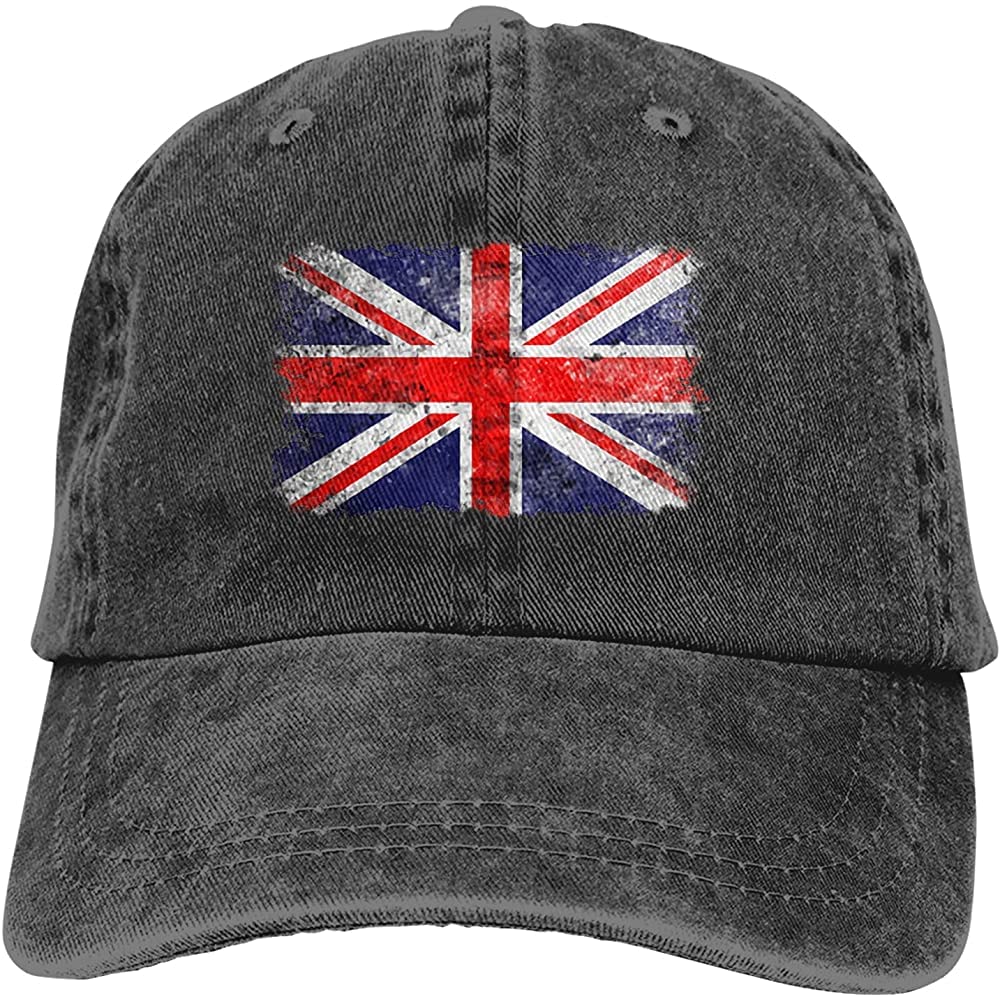 351 Women Men Baseball Cap, English Flag Cowboy Cap Breathable Trucker Hat Cotton Peaked Cap for Golf Summer Hiking