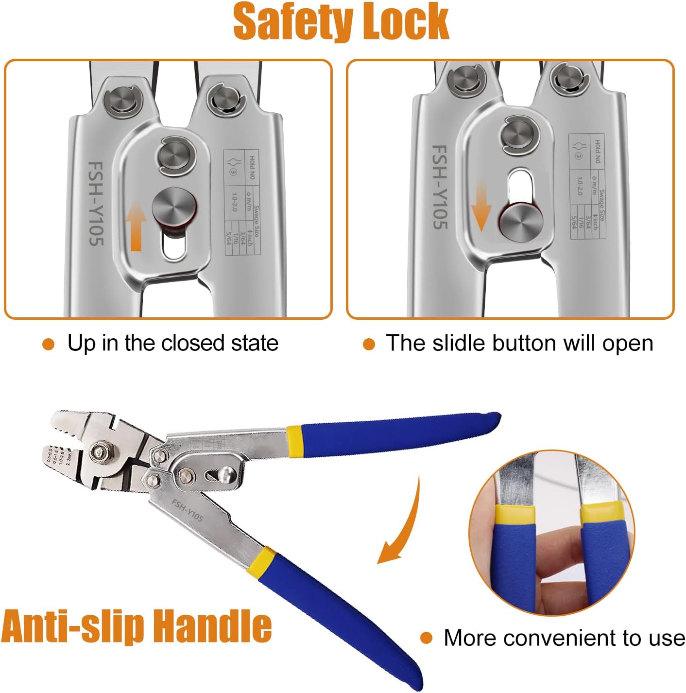 mankk Wire Rope Crimping Tool Kits Crimping Swaging Tool Cable Crimps Up to 2.2mm(2/32") with 160Pcs 1/16" Aluminum Crimping Loop Sleeves 66ft 304 Wire Rope and 1/16'' Stainless Steel Thimble M-110