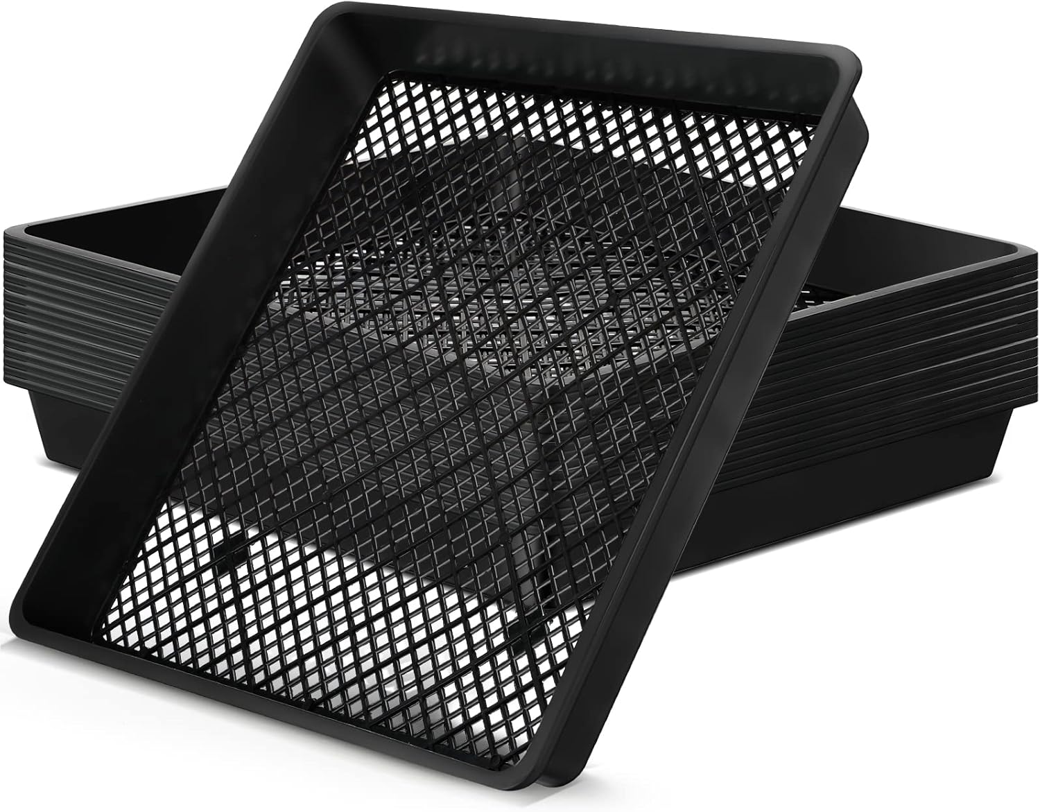 Macarrie 20 Pack Garden Growing Trays with Drain Holes Recyclable Plastic Plant Trays Nursery Flats Seedling Starter Trays Heavy Duty Microgreens Growing Trays, 16 x 16 Inch