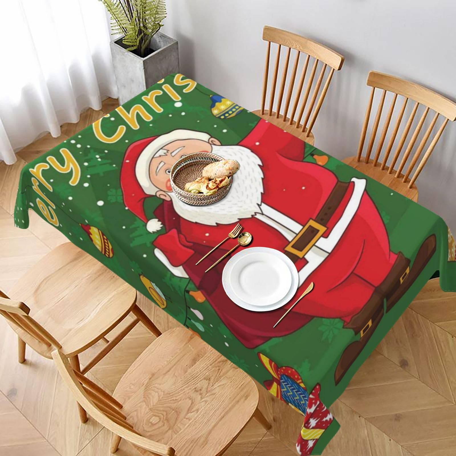BNVSADC Xmas santa Claus Printed Rectangle Tablecloth 228x152 CM, Water Resistant Polyester Table Cloth Decorative Fabric Table Covers for Kitchen Dining Table Parties Camping