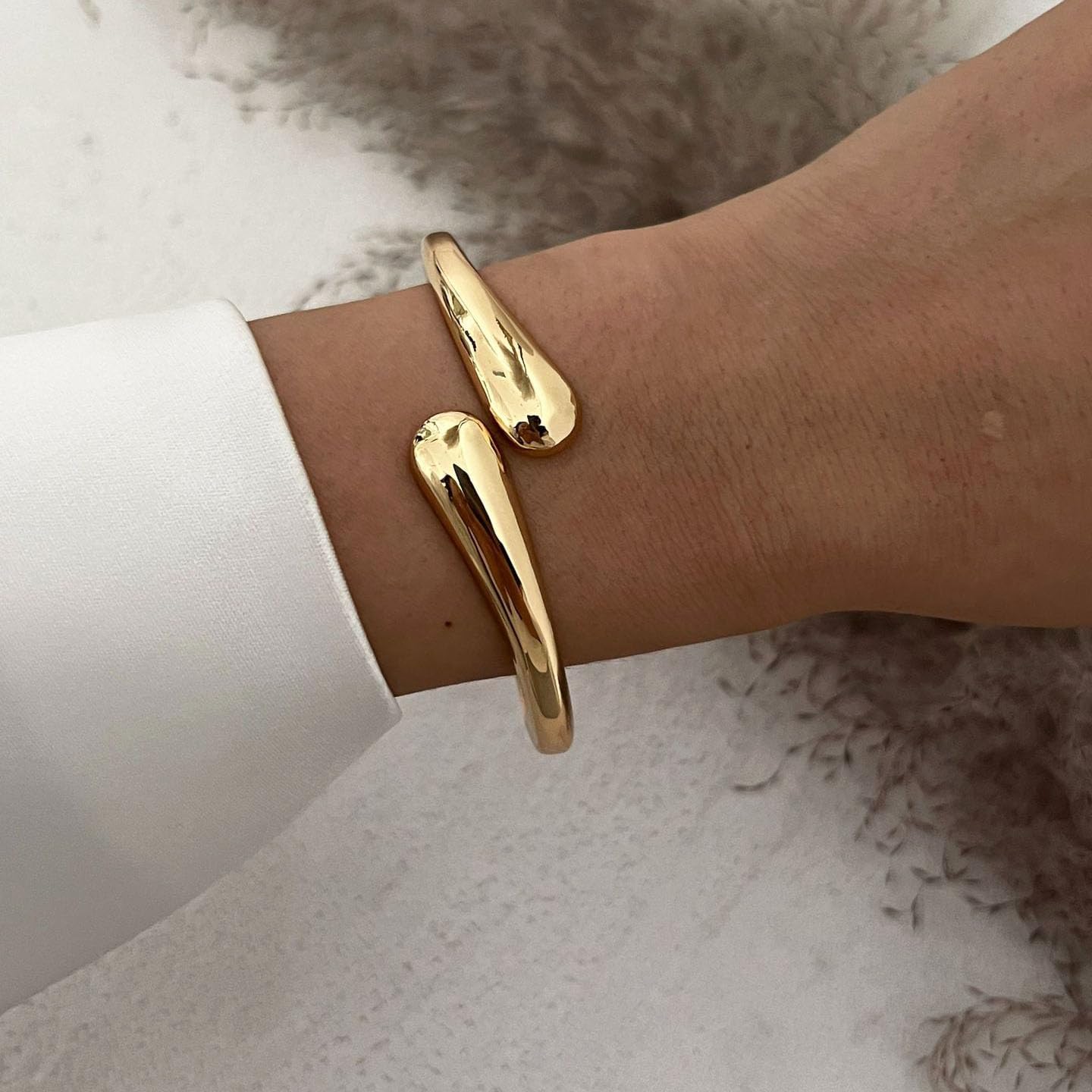 Gold Bangle Bracelets for Women Teens Trendy Chunky Adjustable Twist Cuff Bracelet Jewelry Gifts - Image 4