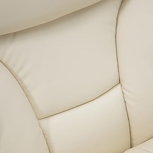 Miniatura 9 de HOMCOM Silla reclinable manual, sillón giratorio con bolsillo lateral, reposapiés y portavasos para sala de estar, color blanco crema