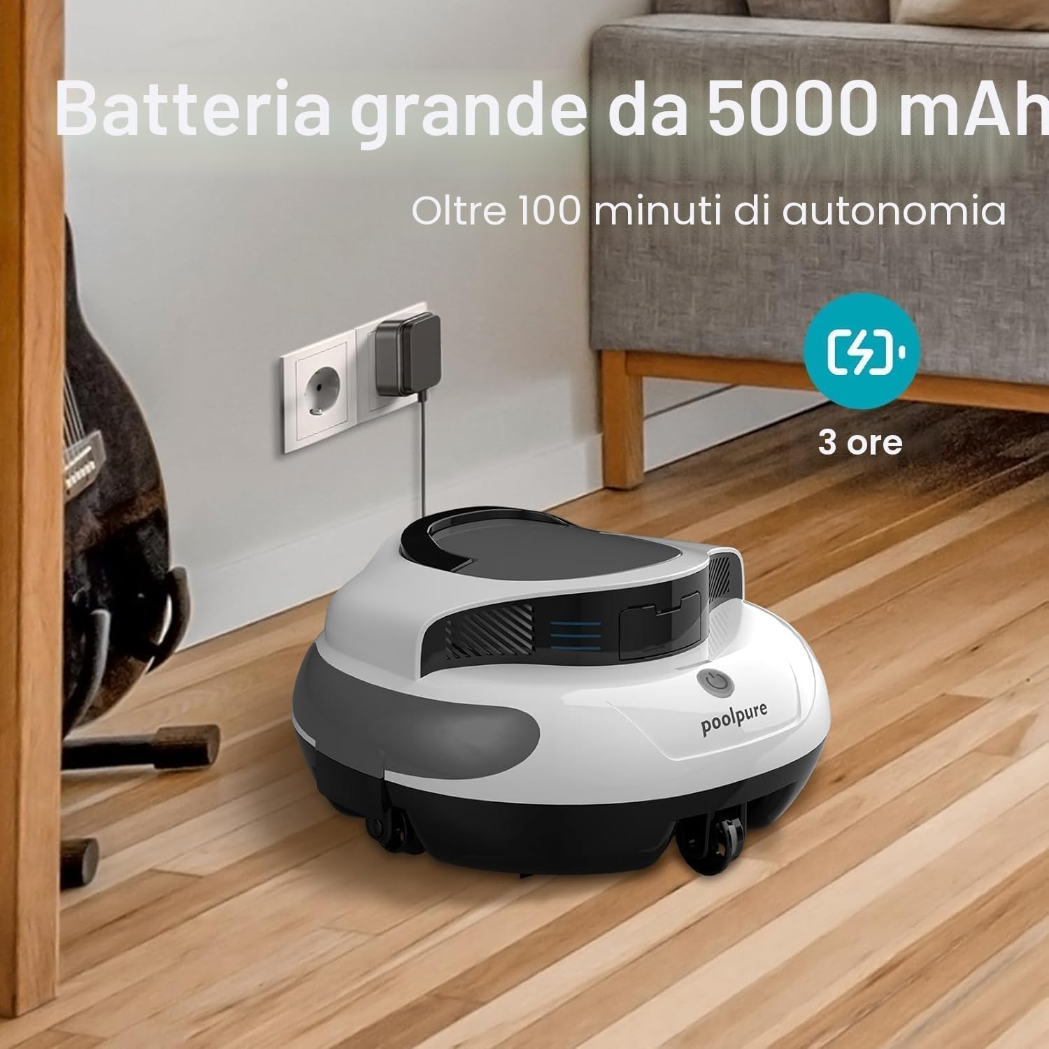 POOLPURE Robot aspirapolvere per piscina, 5000mAh, doppio motore, doppio sensore Hall, display LED, parcheggio automatico, impermeabile IPX8, aspirapolvere per piscina senza fili