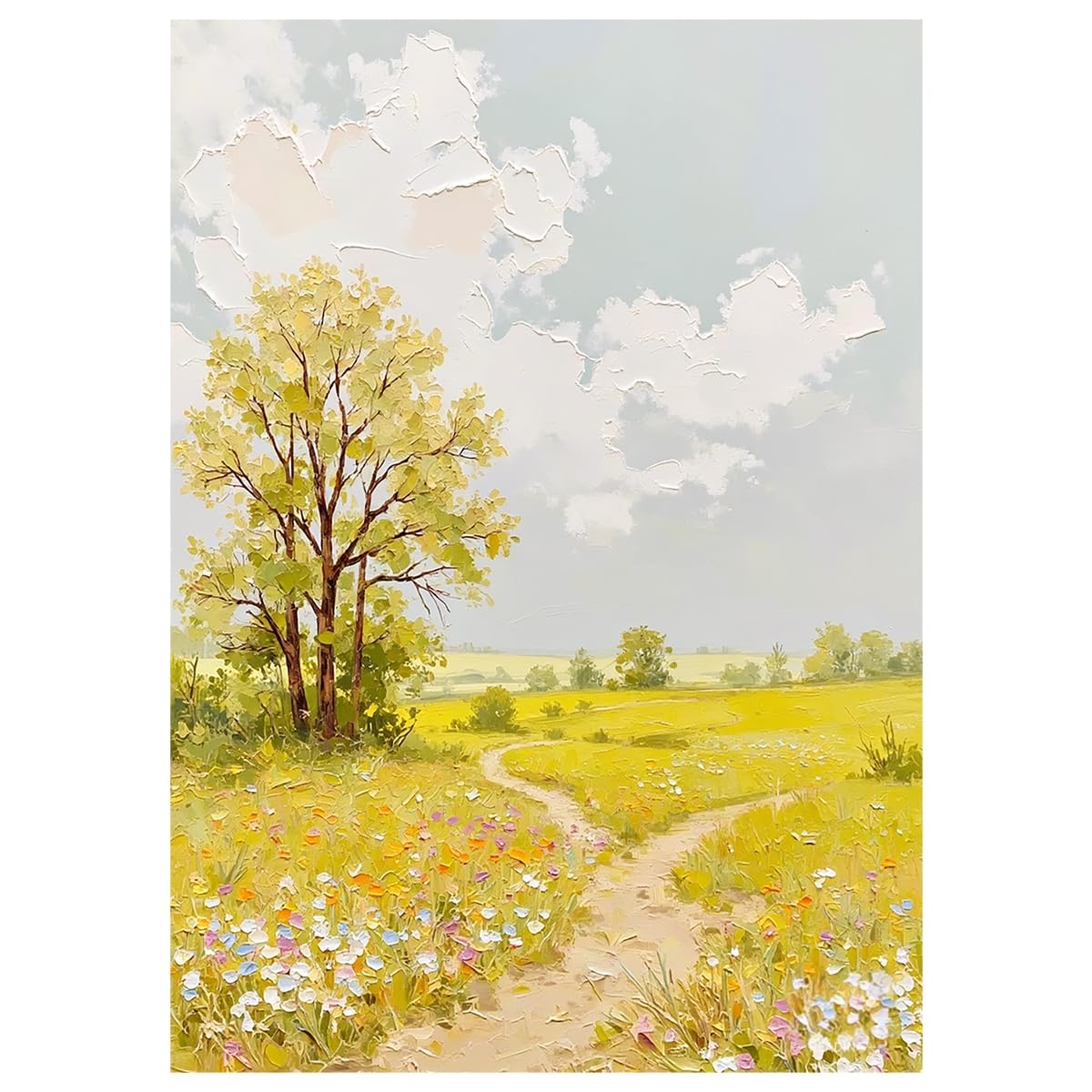 LCDIUDIU Canvas Wall Art Hand Painted Abstract Landscape Oil Painting Green Spring Tree Wall Art Wildflower Meadow Landscape Wall Decor Modern Artwork for Living Room Office 50X70Cm(20X28Inch)
