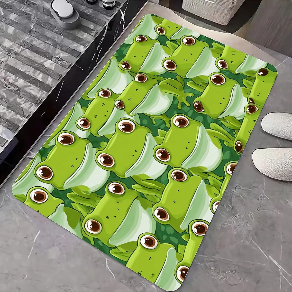 Diatomaceous Earth Bath Mat,Cartoon-Style Green Frogs Non-Slip Volume Super Absorbent Fast Drying Eco-Friendly Easy to Clean for Bathroom Kitchen Door mat 16×24Inch (40 * 60cm)