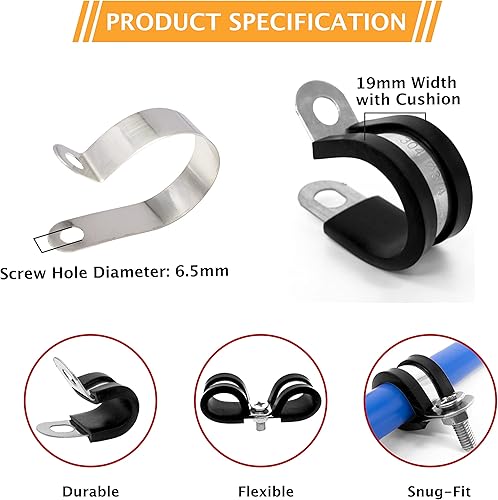 Miniatura 4 de Paquete de 25 abrazaderas de cable aisladas de goma de gel de sílice de acero inoxidable 304 de 14 pulgadas para tuberías de combustible, tubería y