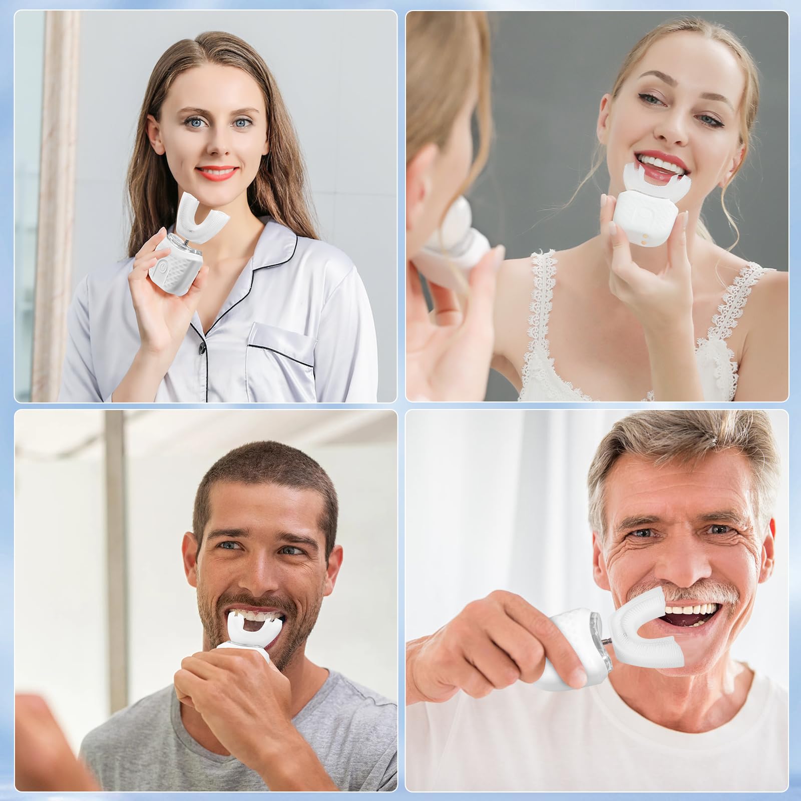 Cepillo De Dientes Ultrasónico Automático,En Forma De U,3 Niveles De Intensidad,Ipx7 Impermeable,45 S Temporizador,Cepillo De Dientes Eléctrico Ultrasónico 360° Para Adultos