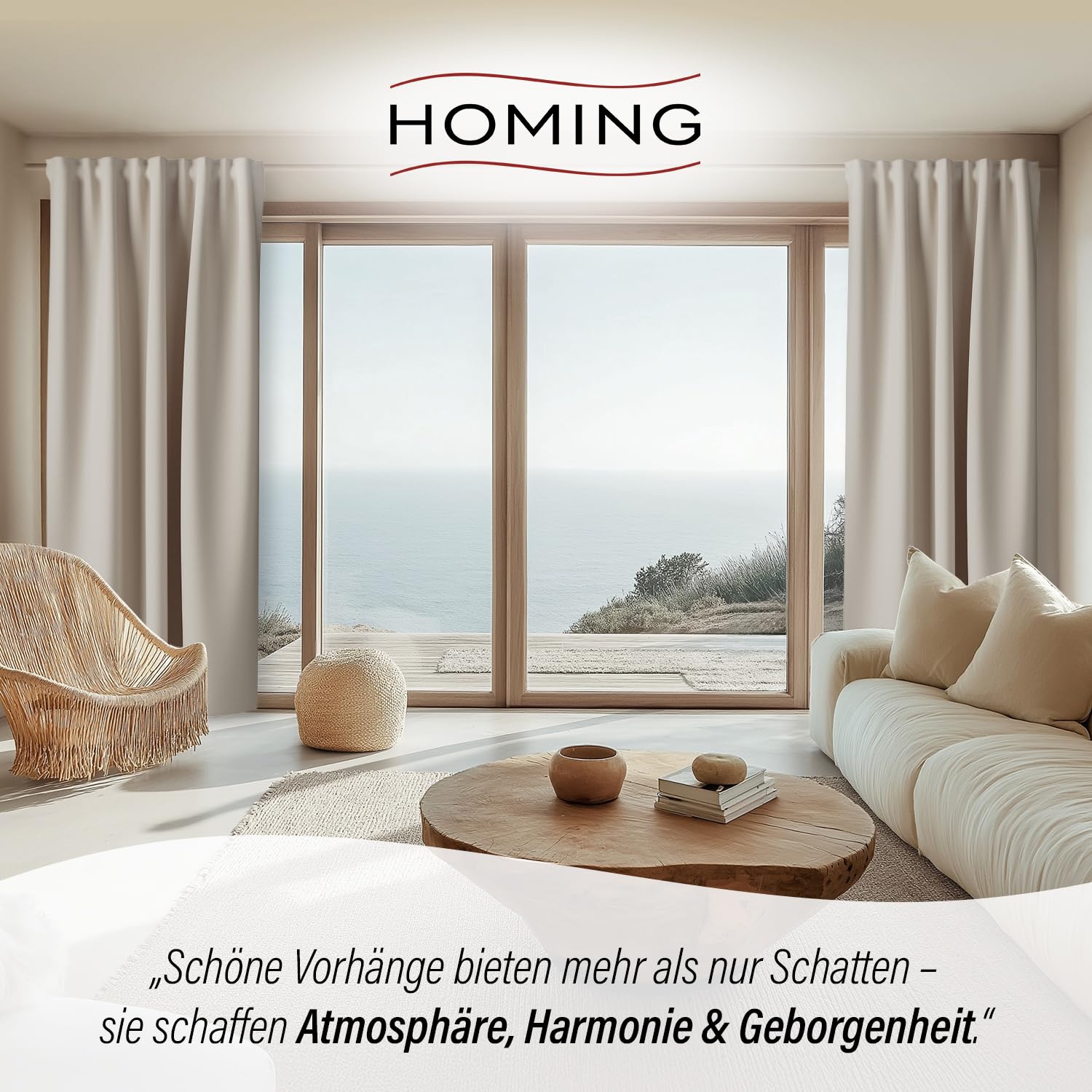 Homing Akustikvorhang Kalin Natur | Schlaufenvorhang inkl. Multifunktionsband | Blickdichter Vorhang Schlafzimmer & Wohnzimmer | Vorhang Blickdicht mit verdeckten Schlaufen | 140x245 cm | 1 STK.
