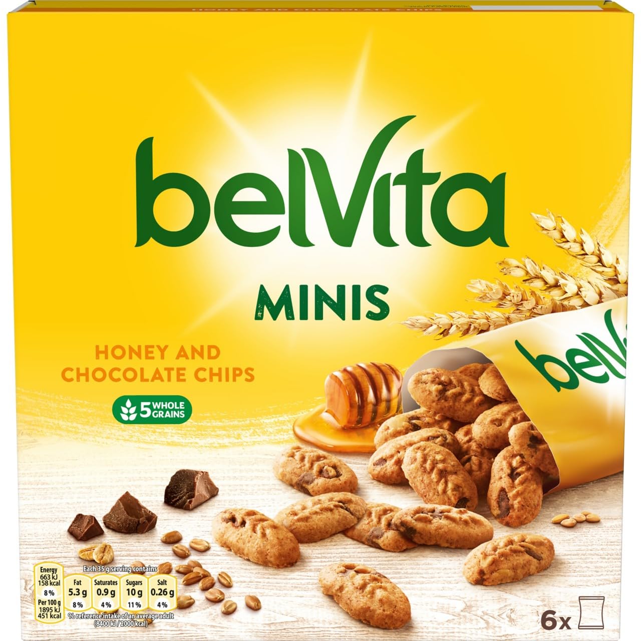 Belvita Breakfast Minis Honey and Chocolate Chips Biscuits with 5 Wholegrains 210 g (Pack of 1)
