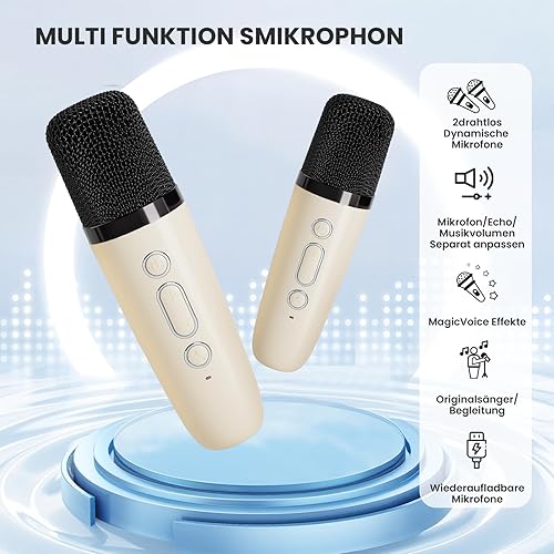 Miniatura 21 de Mini máquina de karaoke con 2 micrófonos inalámbricos para niños y adultos, altavoz Bluetooth portátil, regalo de cumpleaños de Navidad 2025