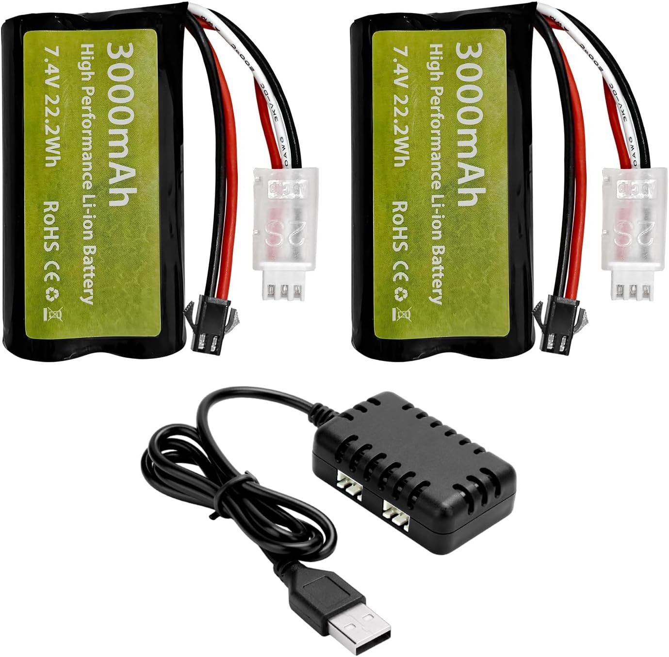 sea jump 2PCS 7.4V 3000mah 15C 2S Li-ion Battery with SM-2P Plug and 2in1 Charger Suitable for H105 H103 H101 RC Ship MN D99 D99s D90 D91 RC Car Truck RC Ship Engineering Vehicle Battery