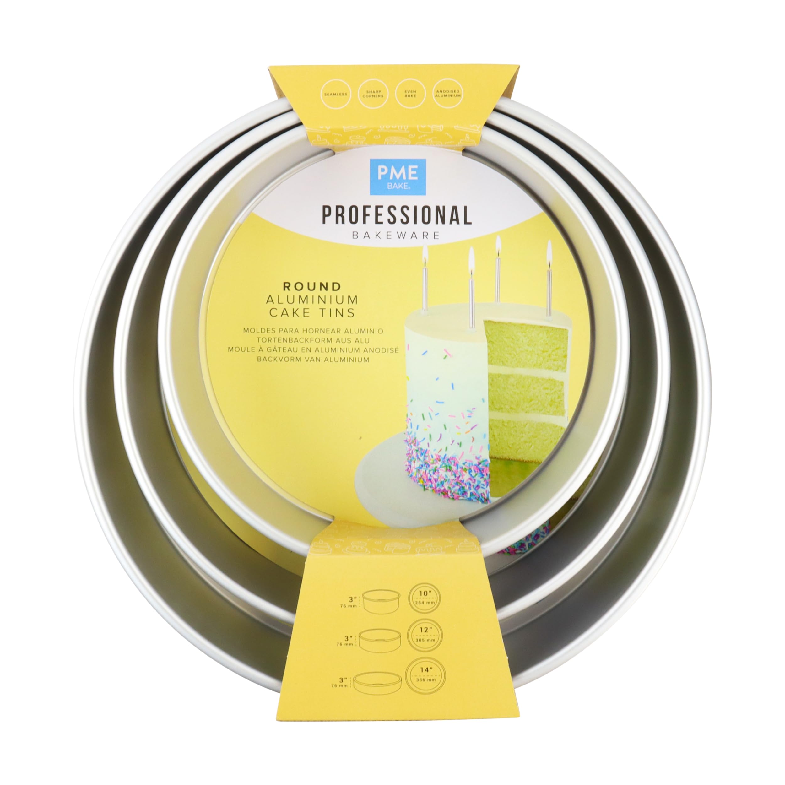 PME Round Cake Pan, Set of 3, 3 inch deep