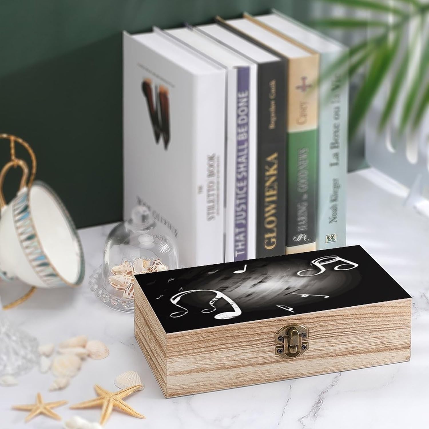 Music Notes Storage Box Unique Wooden Jewelry Case Rectangular Keepsake Cases with Lock Large Capacity Decorative Boxes for Trinket Pearls Crafts Photos image 4