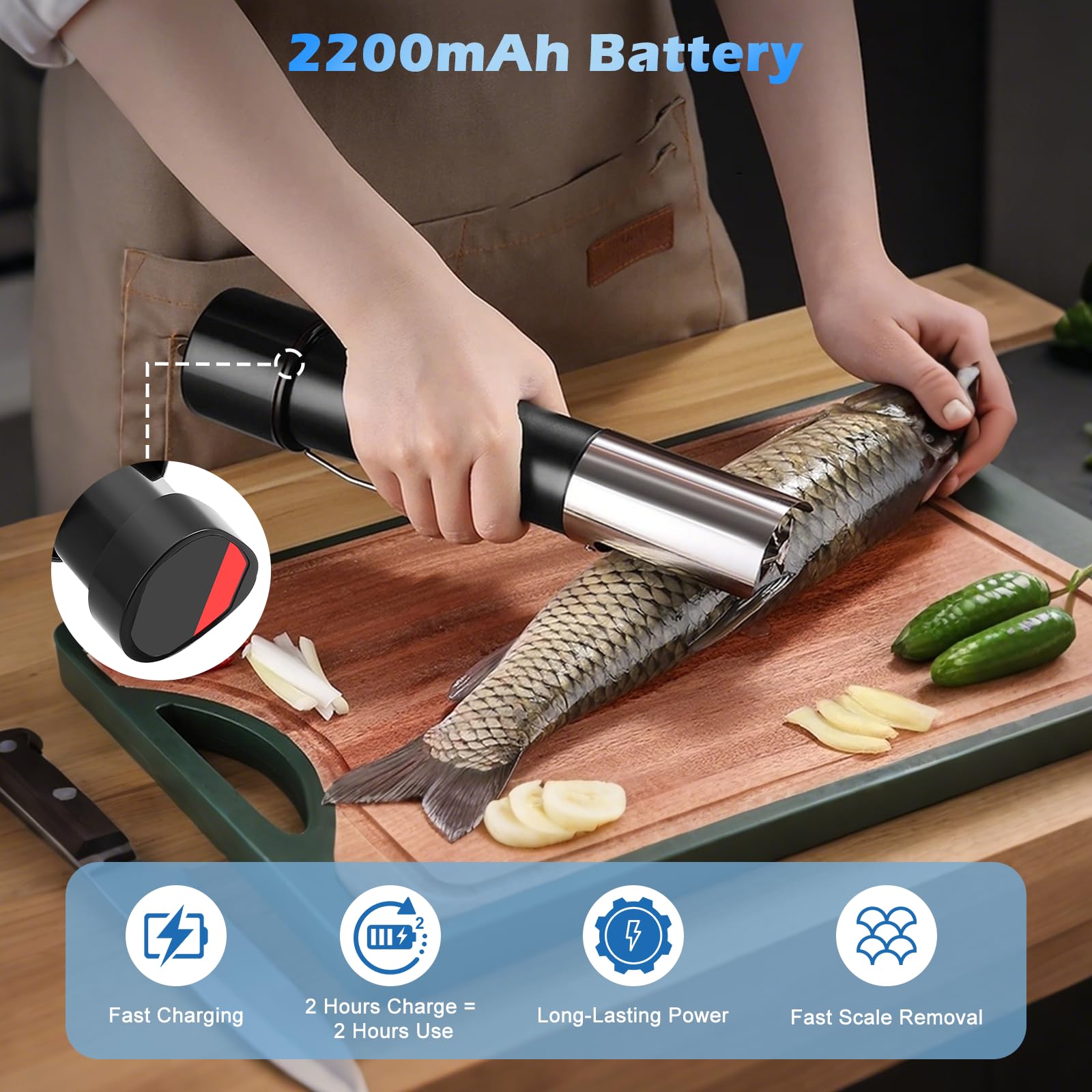 Écailleur électrique pour poissons, rechargeable sans fil, avec 2 têtes et gants – Outil professionnel en acier inoxydable pour la maison, le supermarché, le camping et la pêche