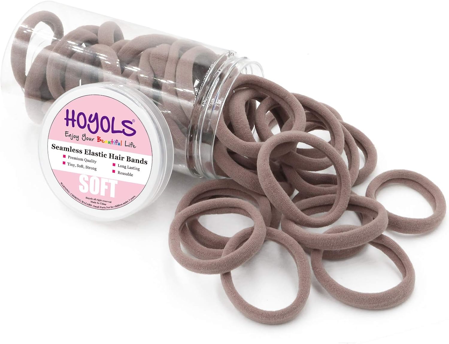HOYOLS Large Fabric Hair Ties Soft & Gentle Bands Ponytail Holder for Thick Heavy Curly Hair, No Slip No Damage Seamless Scrunchies Headbands 100 Pcs (Caramel)