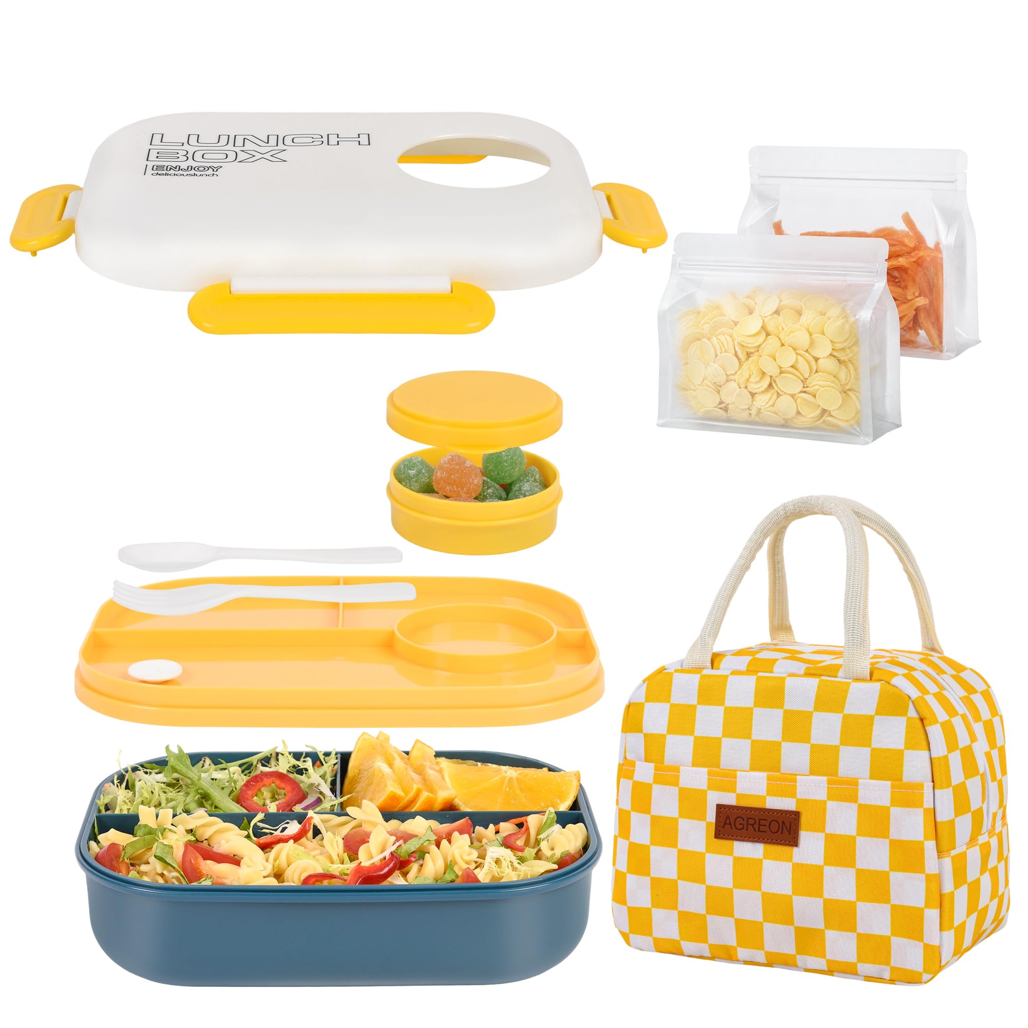 AGREON Bento Box with Lunch Bag in bright yellow