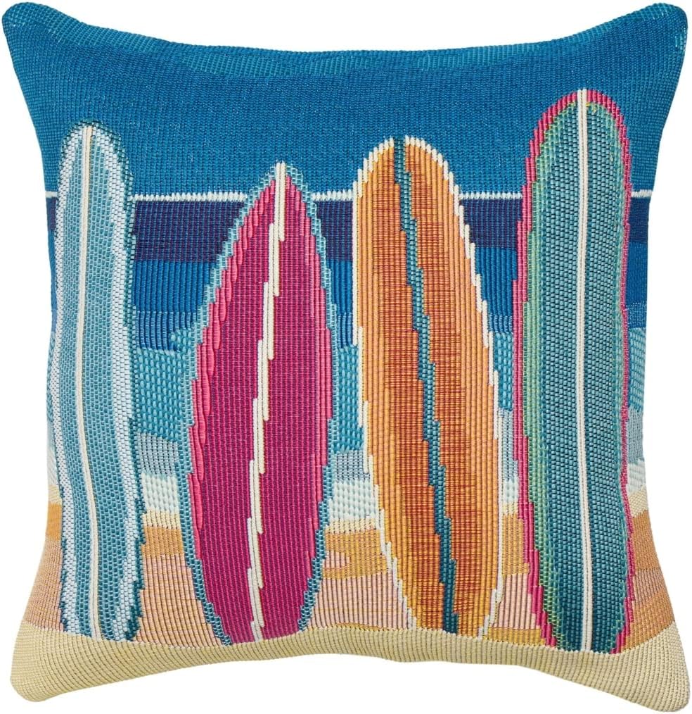 Liora Manne Marina Indoor/Outdoor Power Loomed Easy Care Pillows, 18 x 18-Inch, Blue