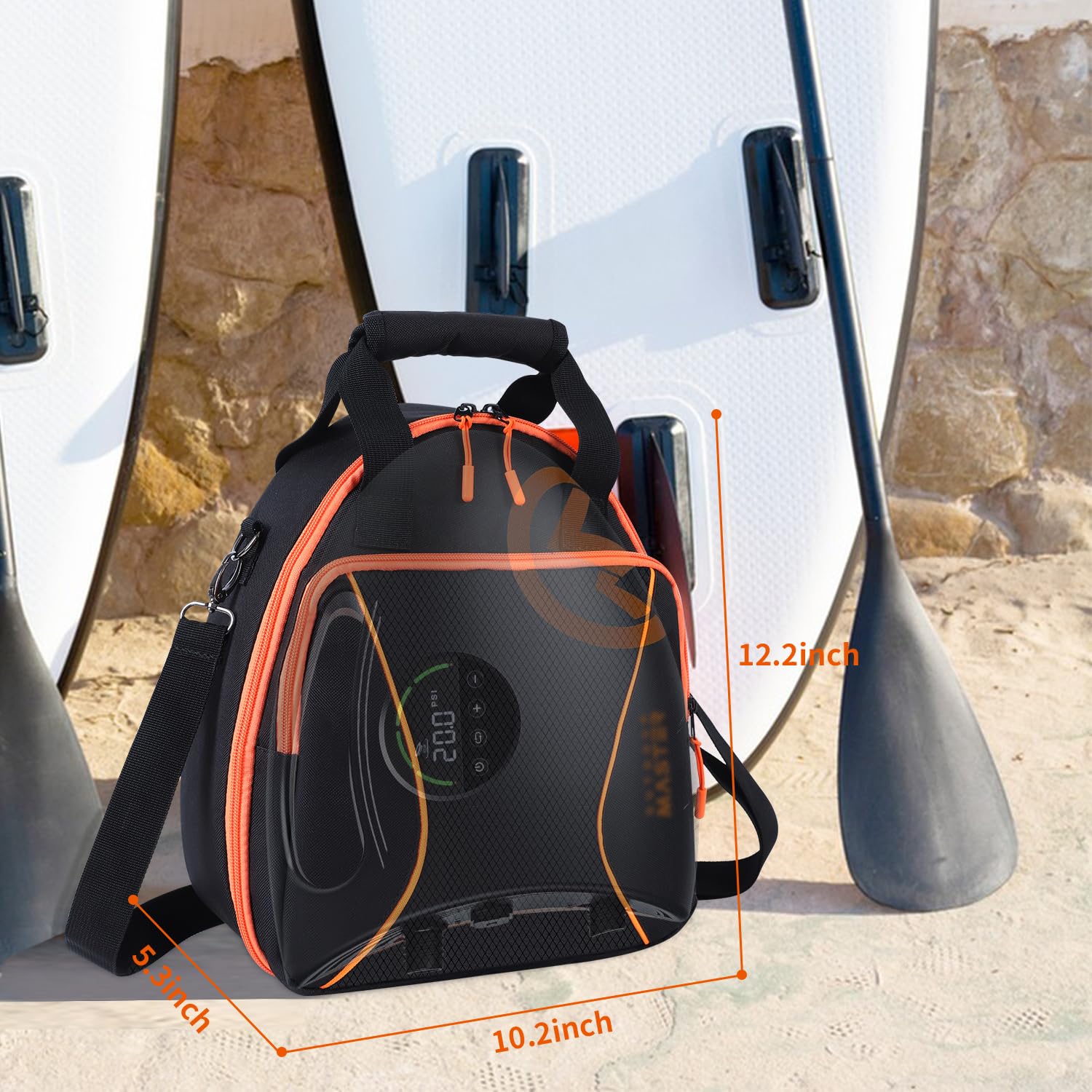 Aufbewahrungstasche kompatibel mit OutdoorMaster SHARK/Dolphin SUP-Pumpe, tragbare Tragetasche für elektrisches Paddelboard-Zubehör, große Tasche und weicher Griff (nur Tasche), Schwarz, ‎One