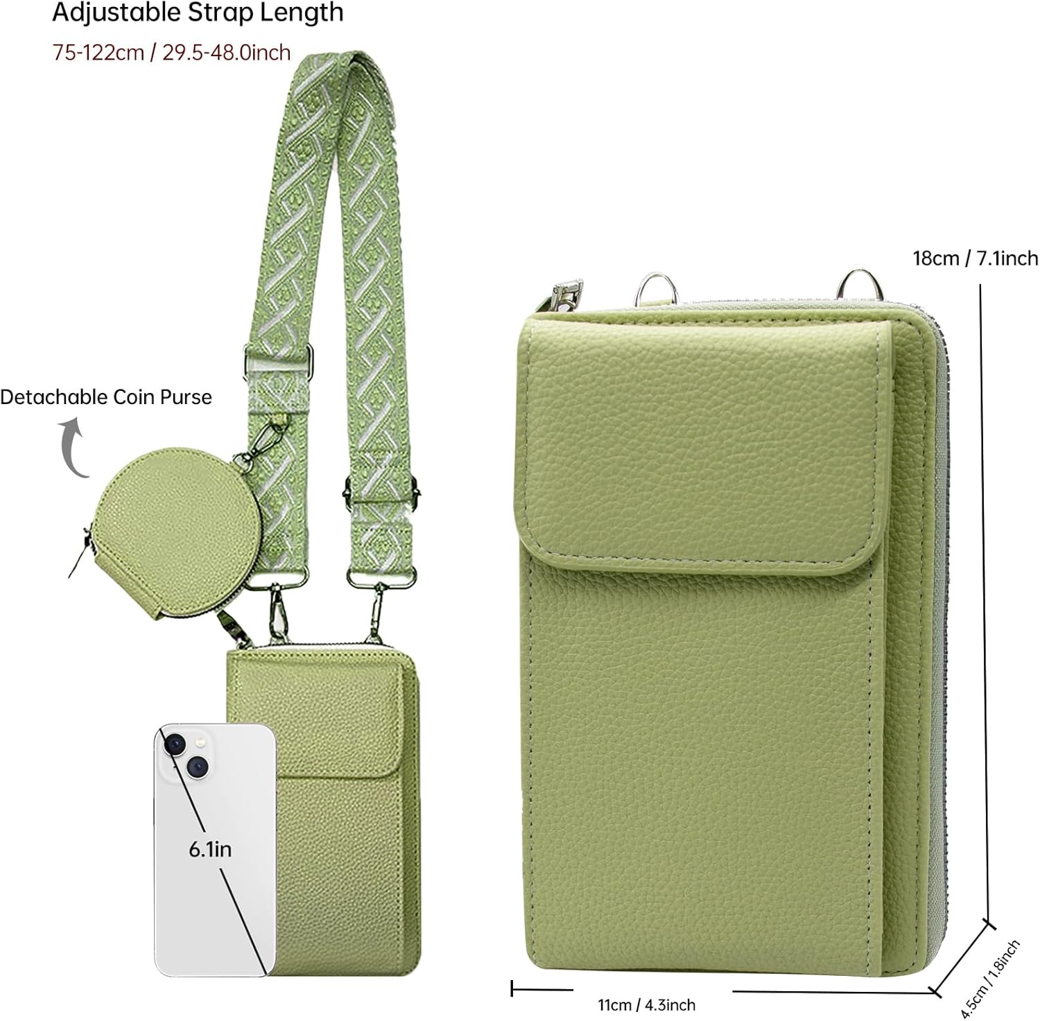 ロングキーパー クロスボディ 携帯電話ウォレット レディース スモール ビーガンレザー 携帯電話財布 コインポーチ付き カードホルダ