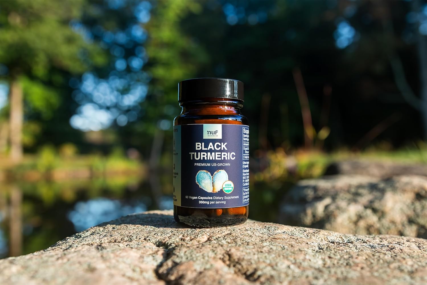 NUF- Organic Black Turmeric 350mg Whole Root Vegan Capsules- US Grown- Gluten Free - Non GMO- Joint Support - Healthy Inflammatory Response - Proper Immune Function