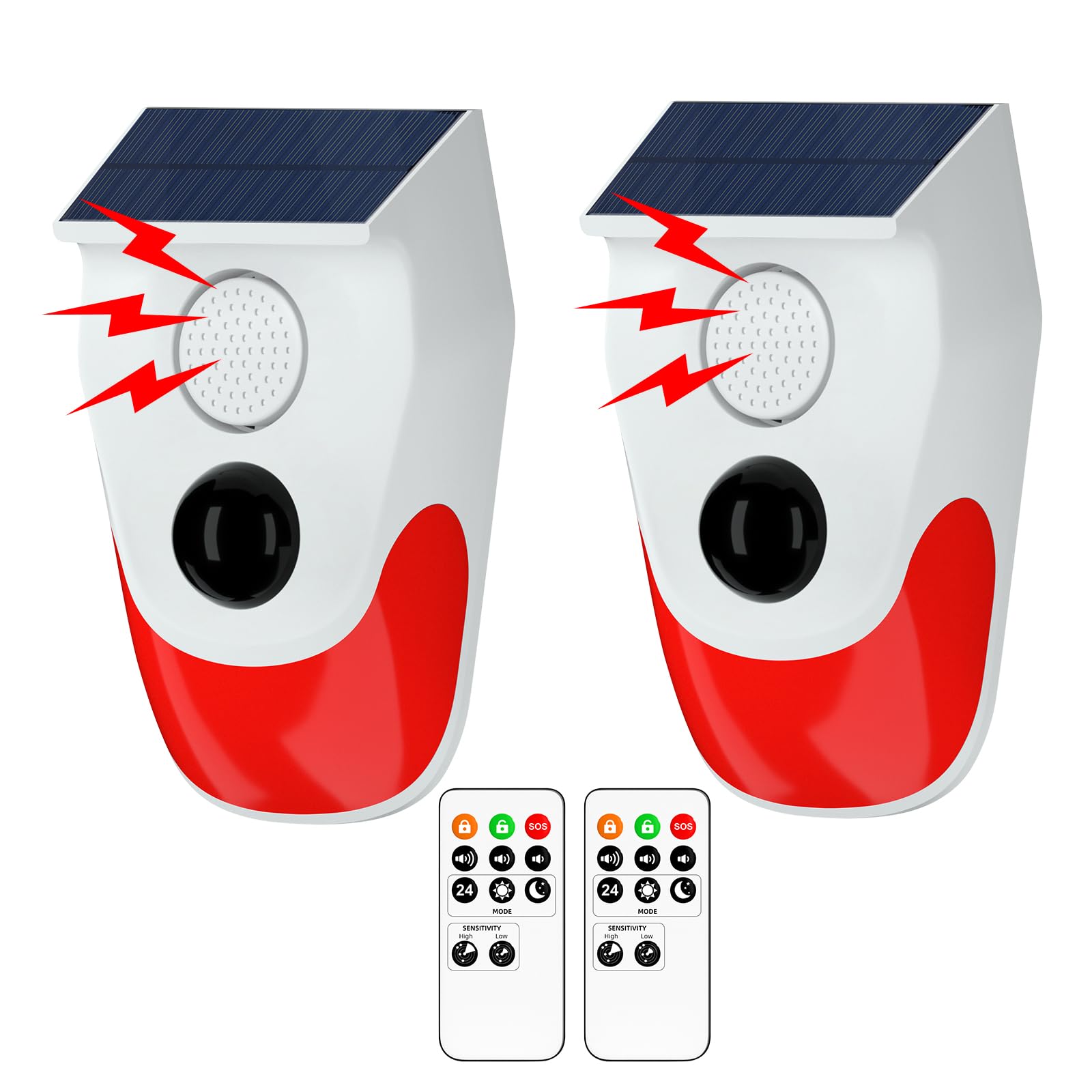 Sistemi di sicurezza domestica, allarme solare con sensore di movimento con monitoraggio remoto, allarme esterno resistente alle intemperie, 120 dB 24 ore 3 modalità, 2 Confezione