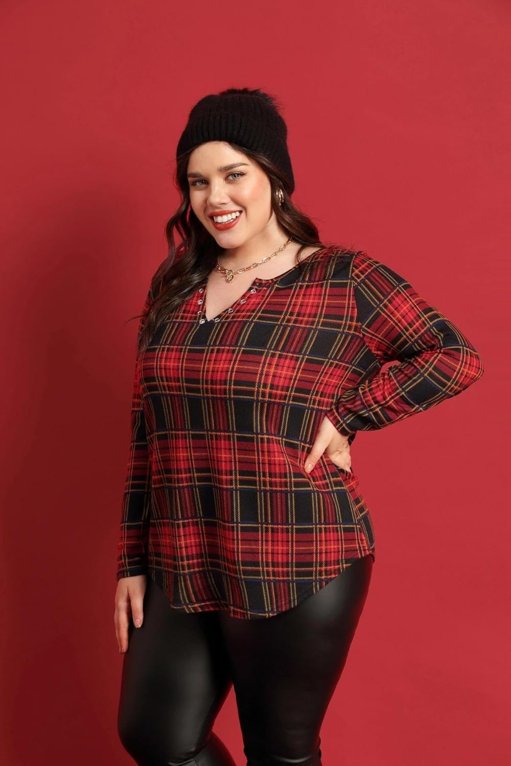 TIYOMI Plus Size Tops for Women Long Sleeve Shirts V Neck Sexy Eyelet Tee Fall Winter Blouse XL-5XL (14W-28W) - Image 5